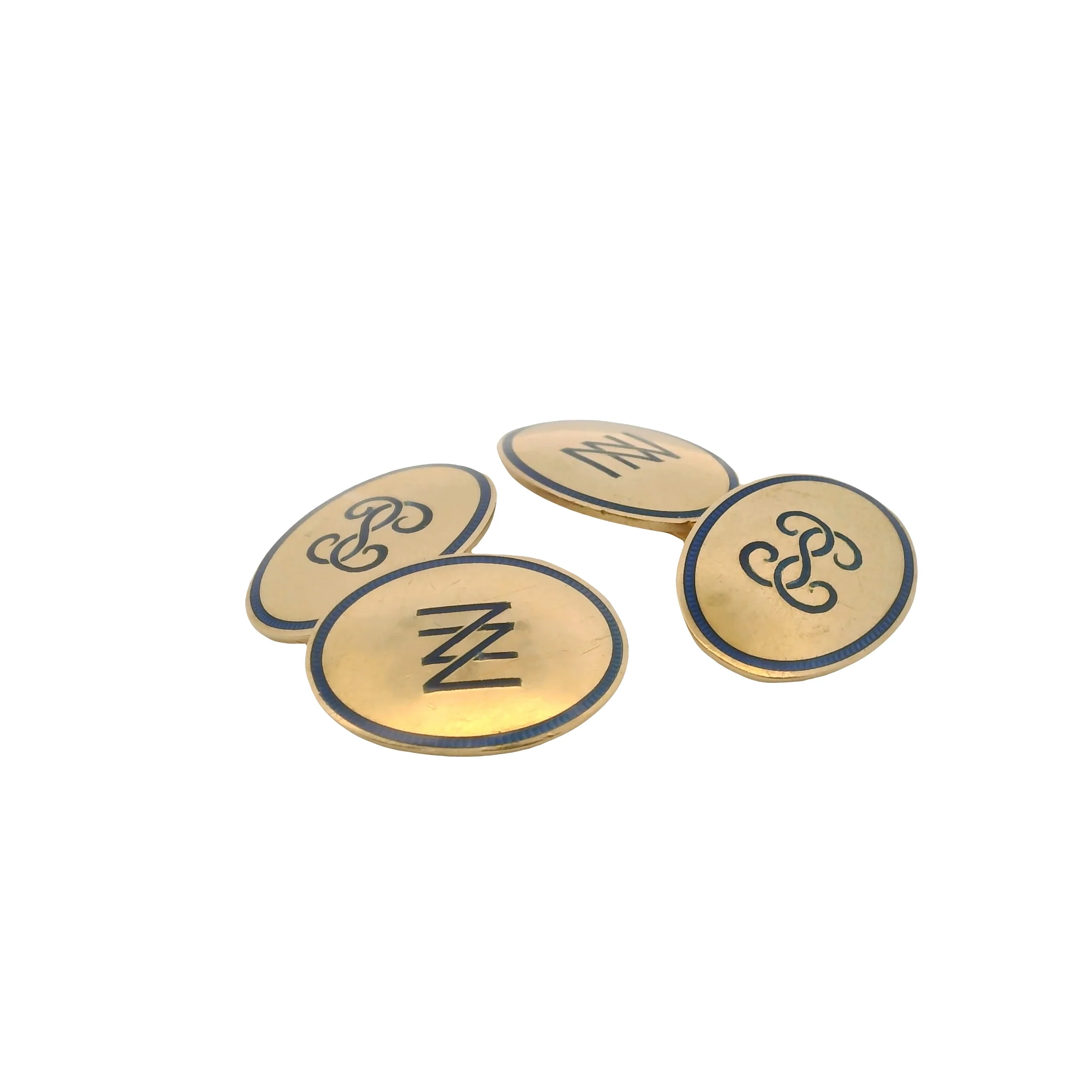 Antique Early 1900s Solid 14kt 585 Yellow Gold and Blue Enamel N Initial 12g Cufflinks - Image 2