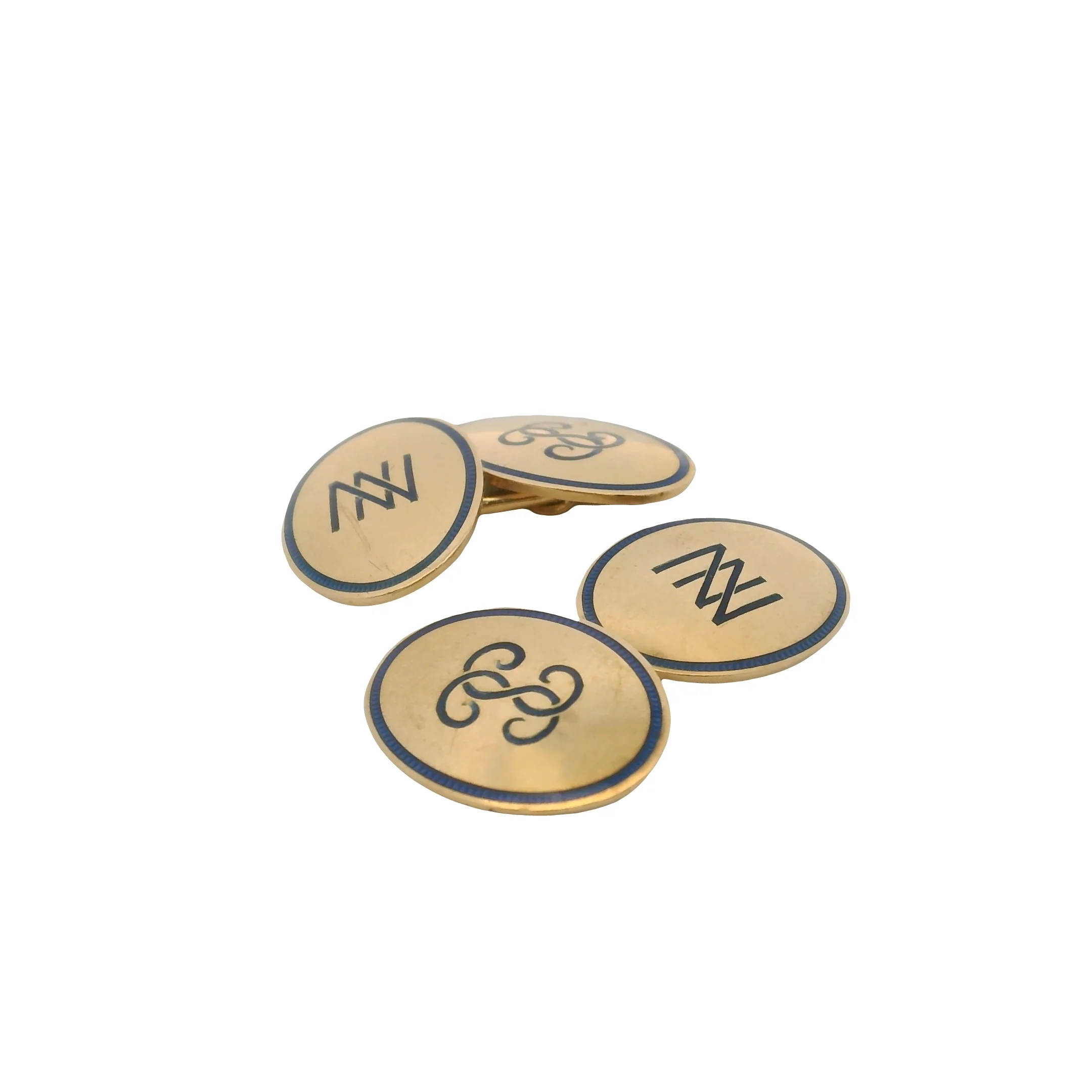 Antique Early 1900s Solid 14kt 585 Yellow Gold and Blue Enamel N Initial 12g Cufflinks - Image 4