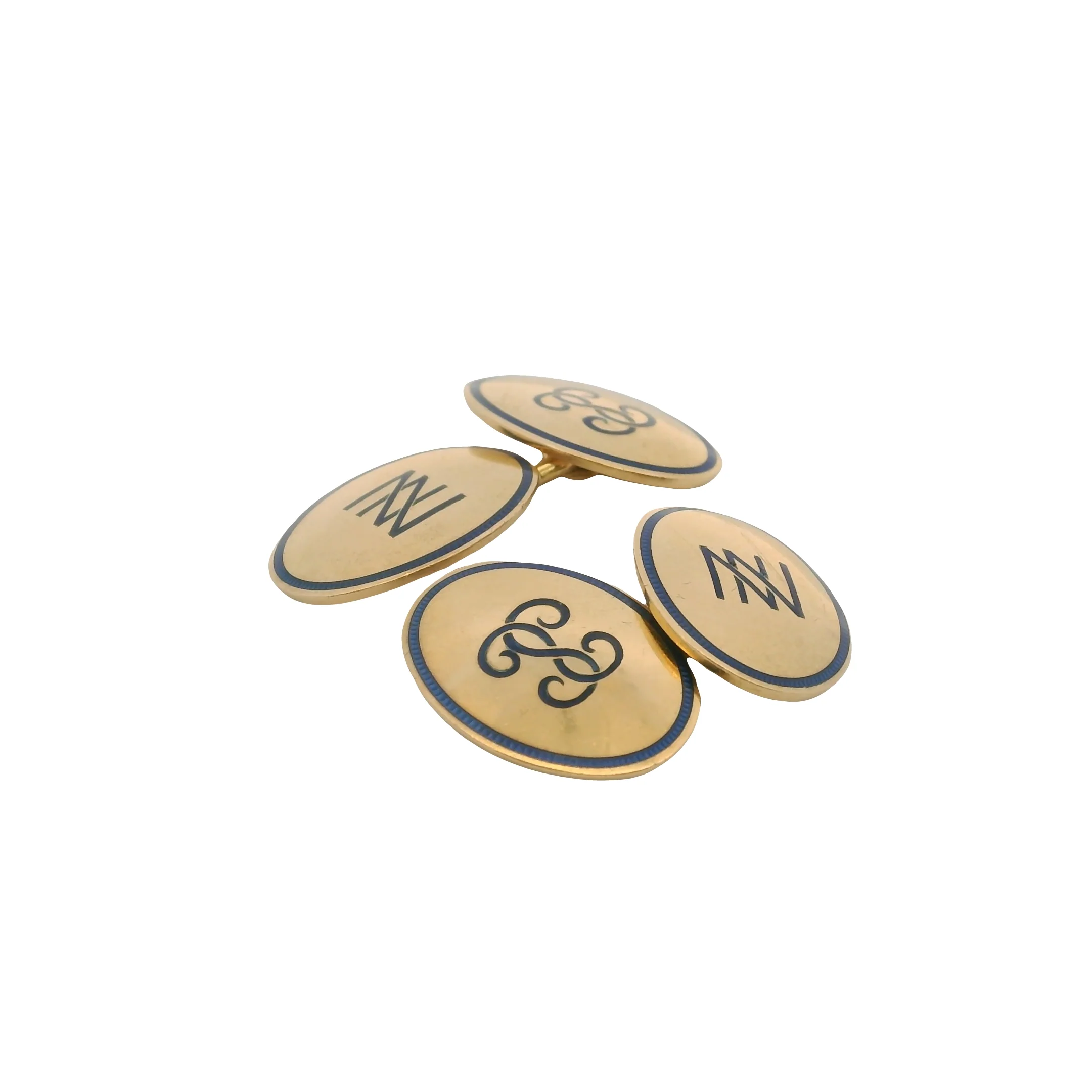 Antique Early 1900s Solid 14kt 585 Yellow Gold and Blue Enamel N Initial 12g Cufflinks - Image 5