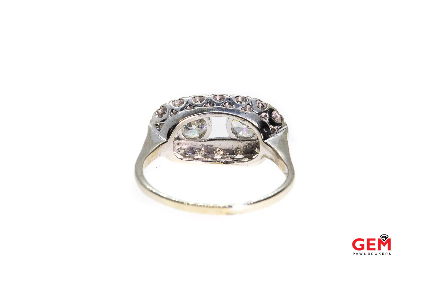 Antique Edwardian Dueling Diamond 14k 585 White Gold Ring Size 8.5 - Image 3