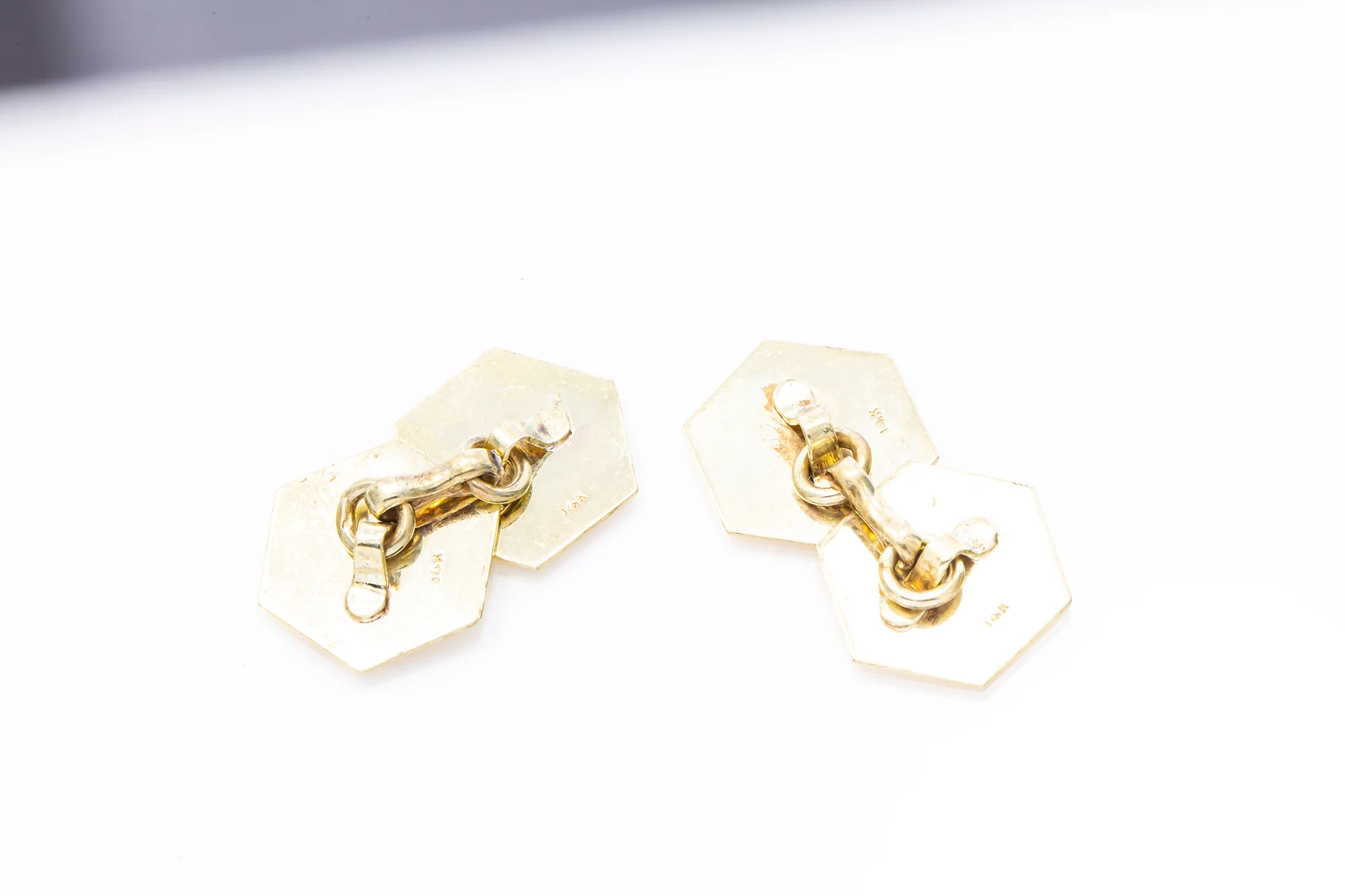 Antique Floral Pattern Striped 14k 585 Yellow Gold Cufflinks - Image 3