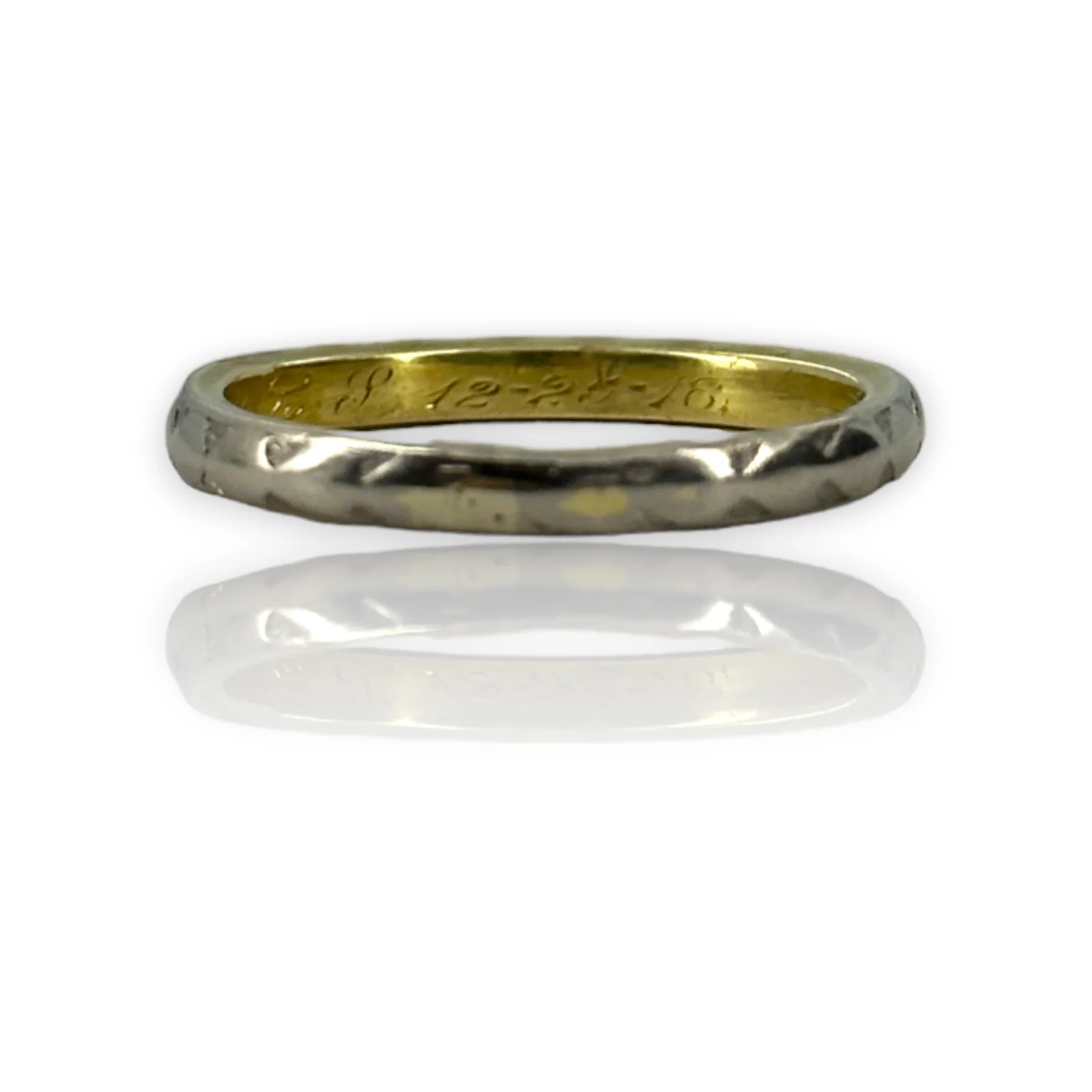 Antique Inscribed Platinum 950 & 18KT 750 Wedding Band Ring Size 6.5 - Image 3