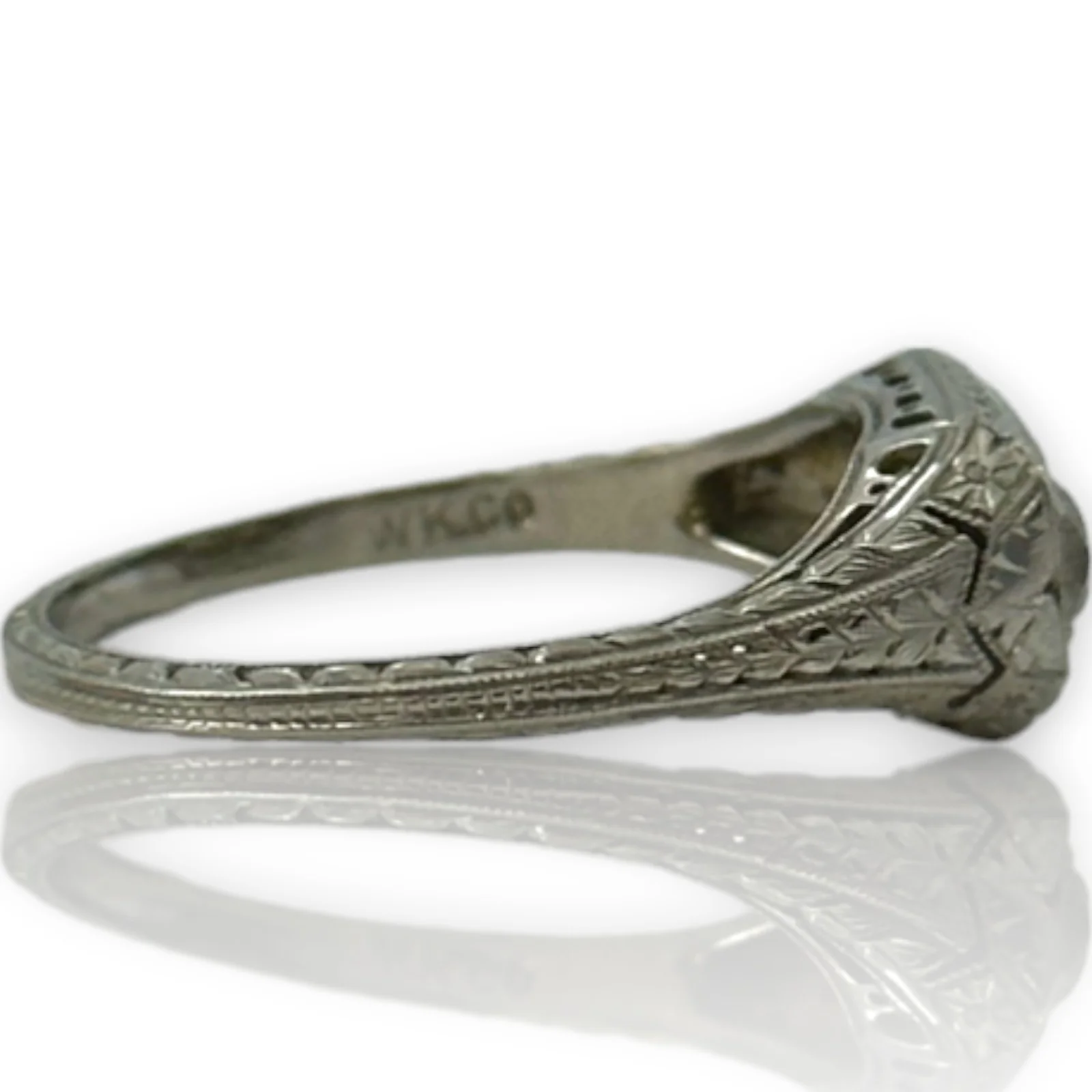 Antique Kinscherf Co. 1920s Art Deco Solid 18kt White Gold 2-Stone Old Mine Cut Diamond Ring Made in New York Size 7.75 - Image 2