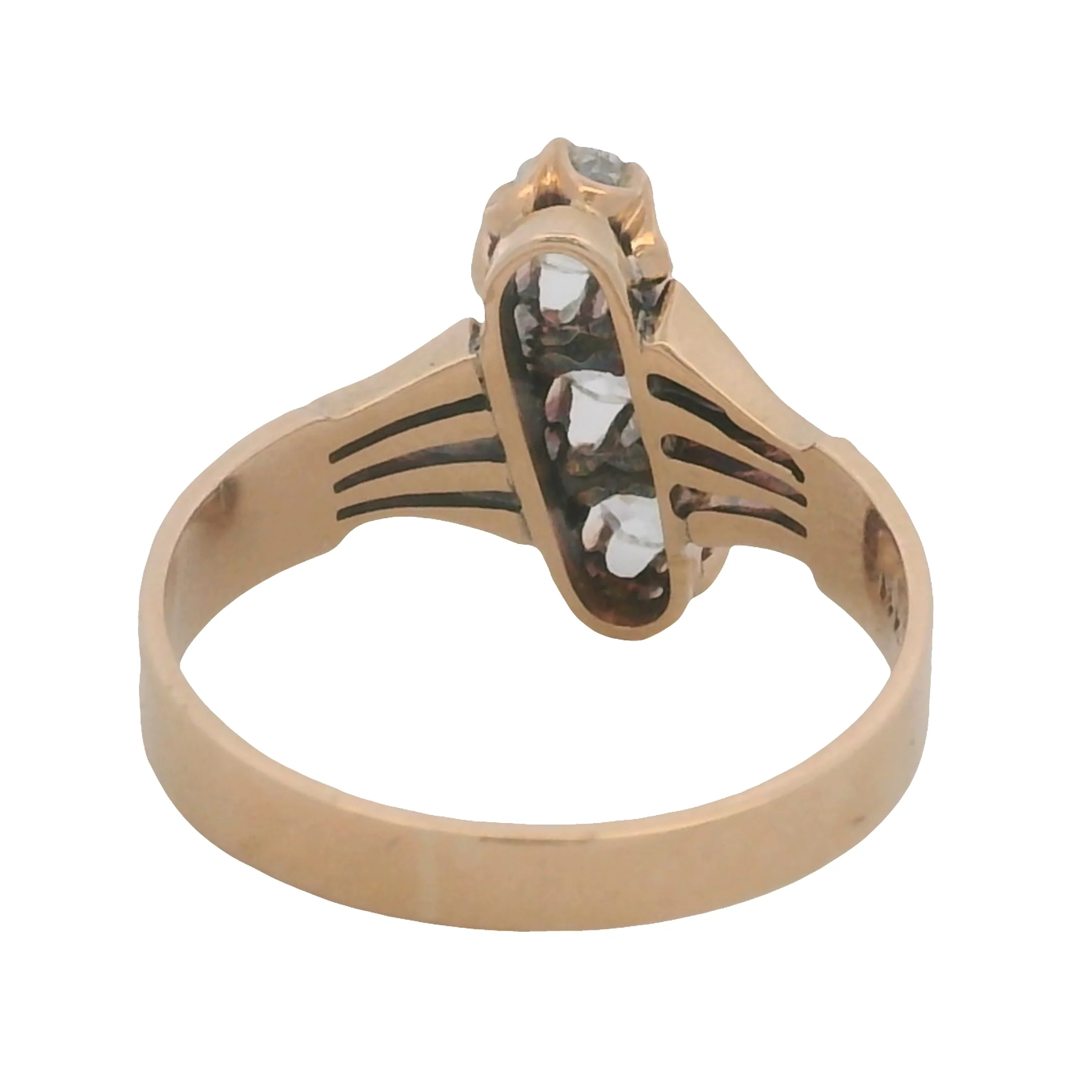 Antique Mid-Victorian Era Solid 14kt Rose Gold 3-Stone VS2 Old Mine Diamonds Ring Size 7 - Image 4