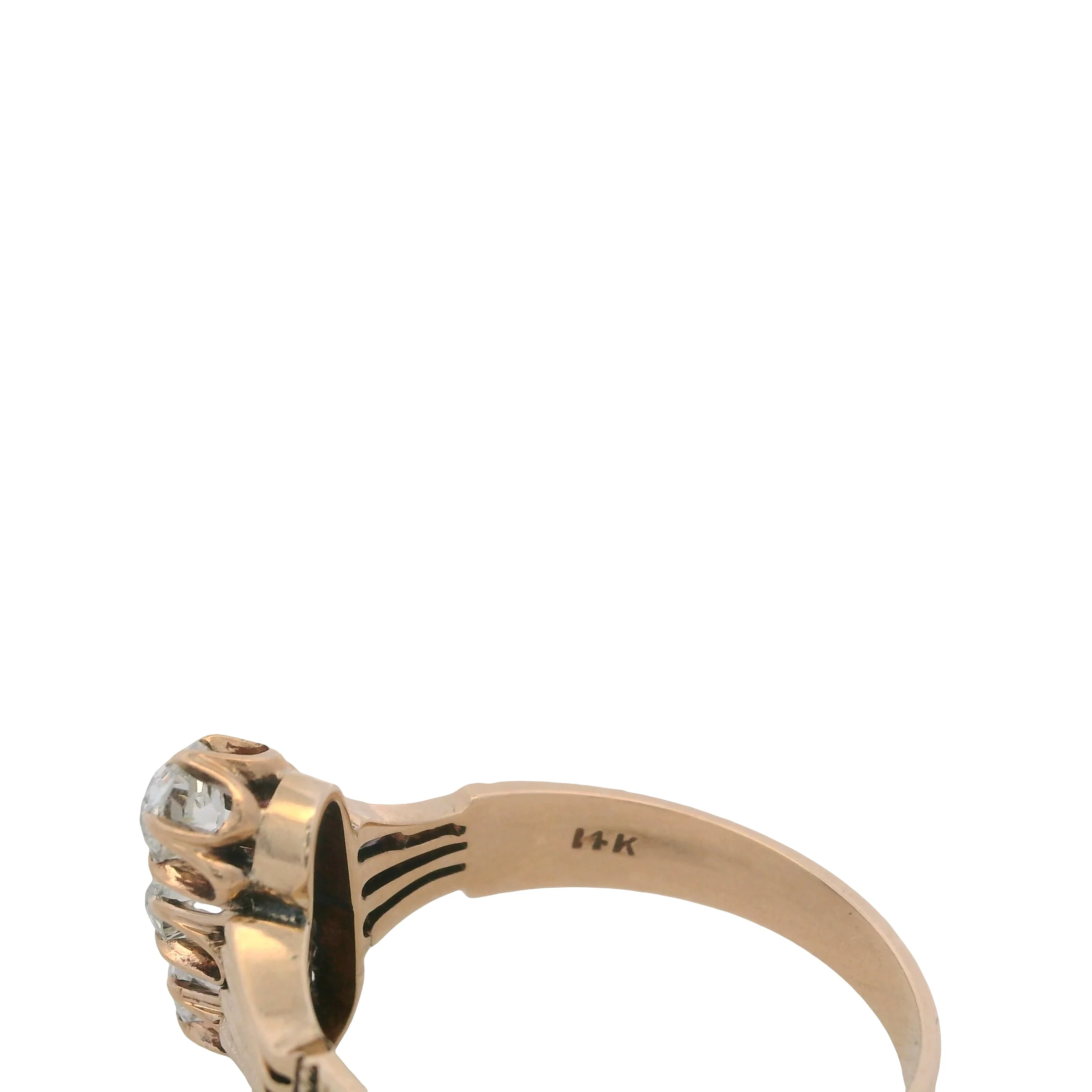 Antique Mid-Victorian Era Solid 14kt Rose Gold 3-Stone VS2 Old Mine Diamonds Ring Size 7 - Image 5