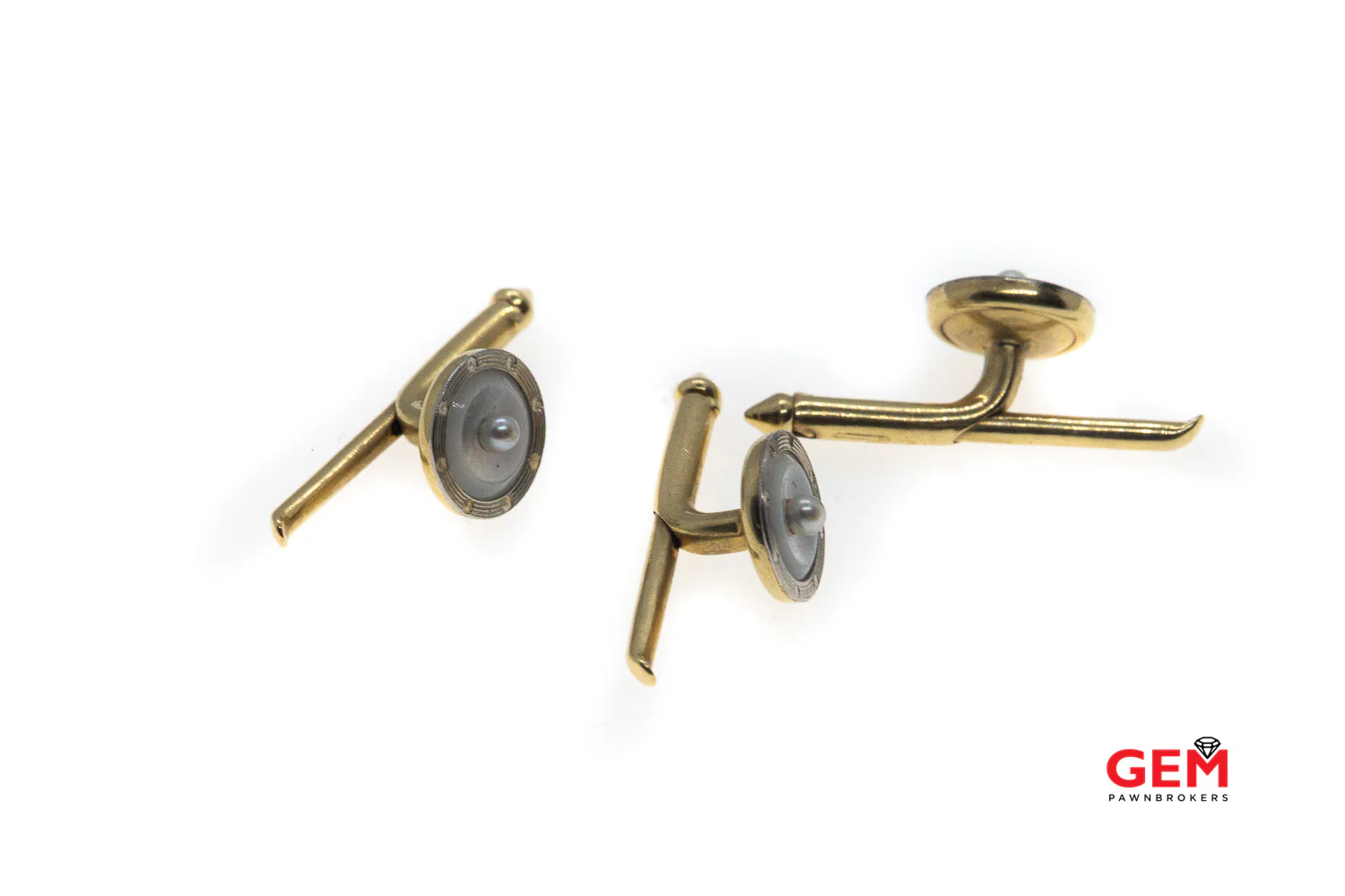 Antique Mother Of Pearl Seed Pearl Cufflink & Button 14k & Platinum Tuxedo French Cuff Dress Cufflinks - Image 3