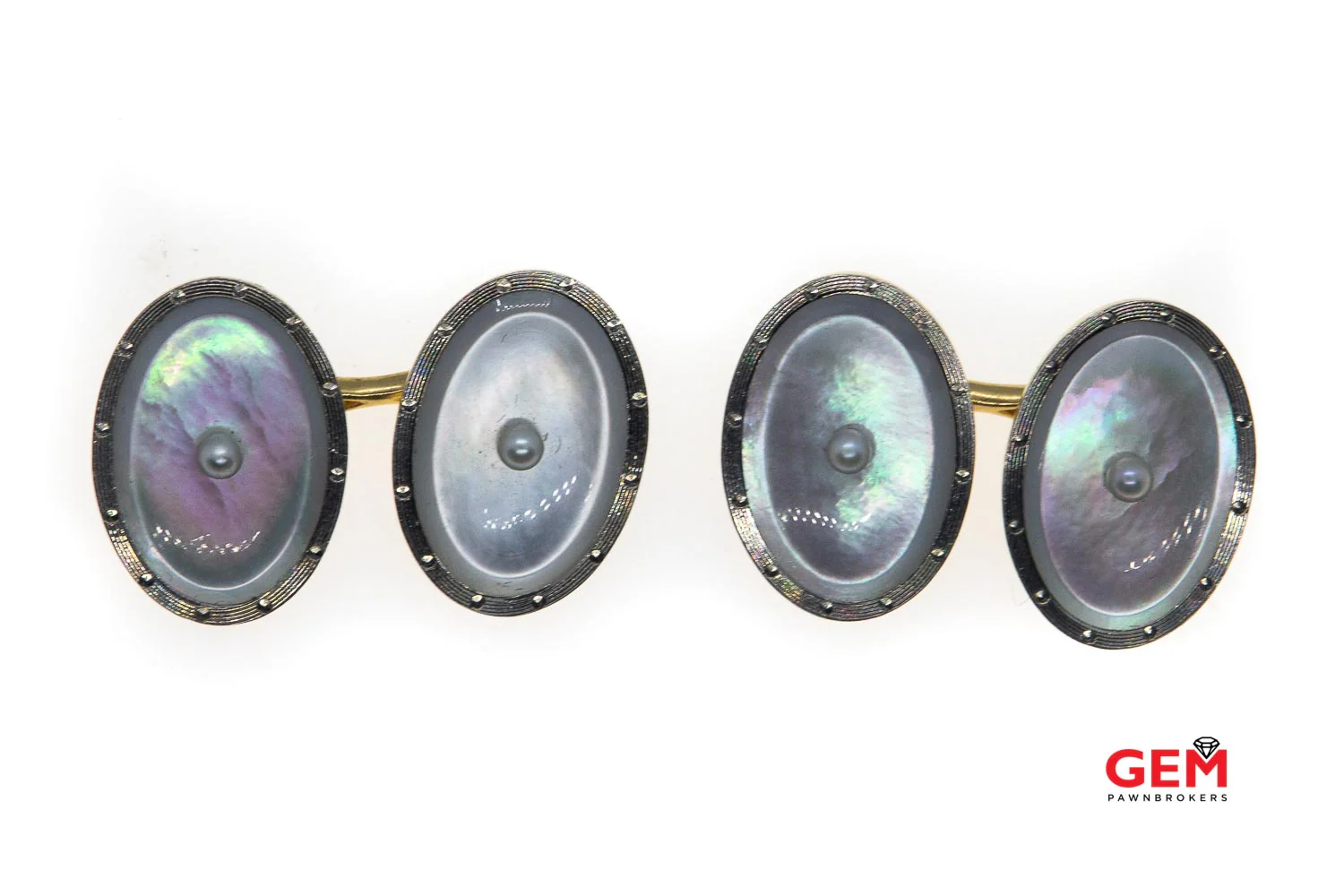 Antique Mother Of Pearl Seed Pearl Cufflink & Button 14k & Platinum Tuxedo French Cuff Dress Cufflinks - Image 6