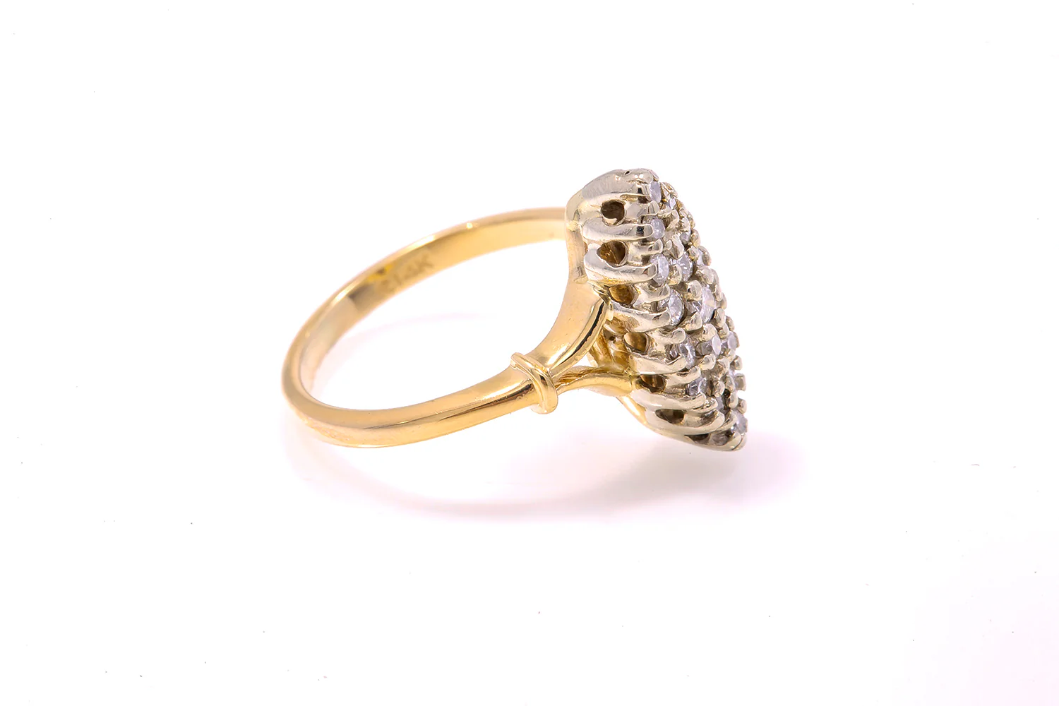 Antique Navette Diamond Cluster Cocktail Ring 14k 585 Yellow White Gold Sz 4.5 - Image 3