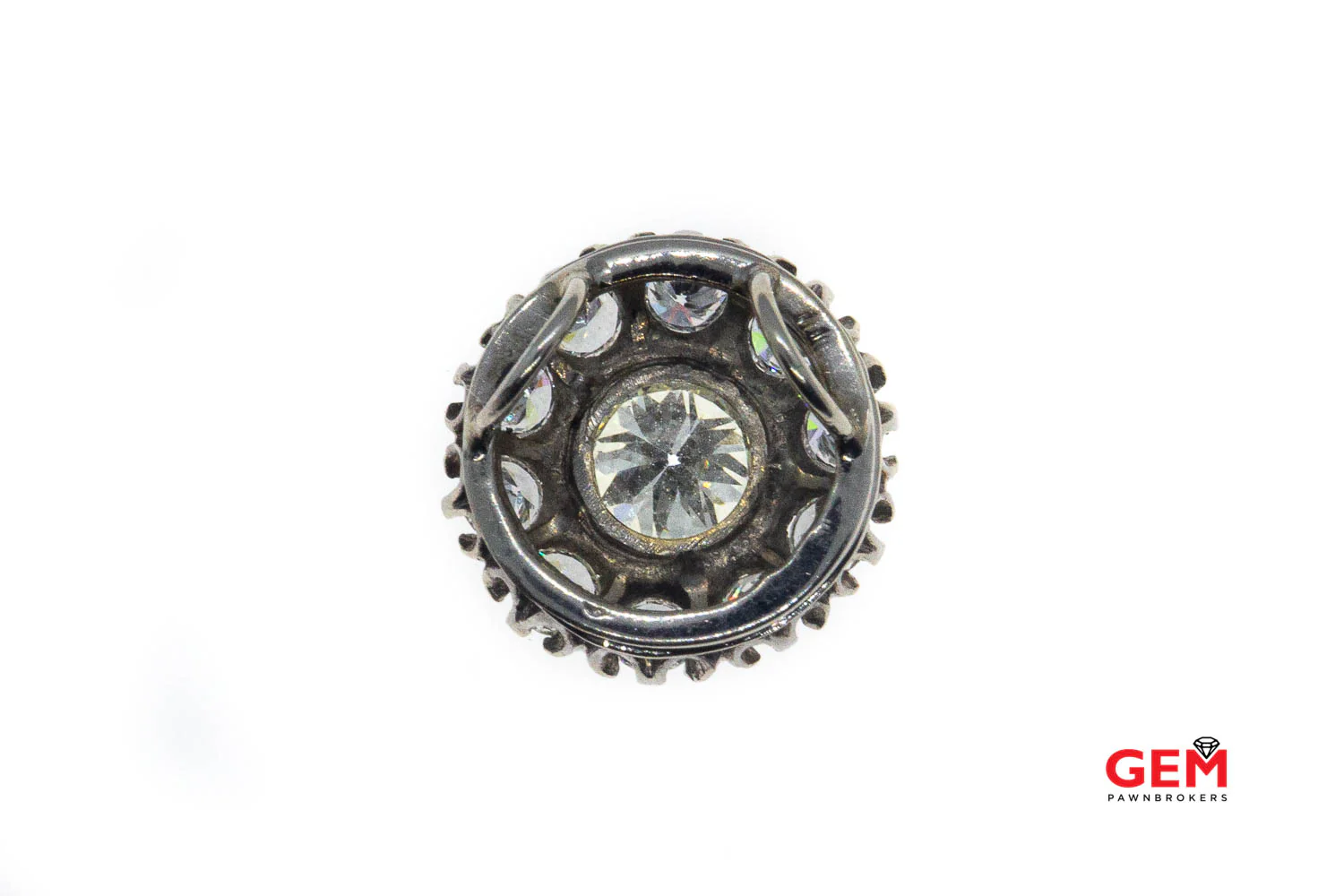 Antique Old European Diamond Cluster Slider Charm Pendant 14k 585 White Gold - Image 3