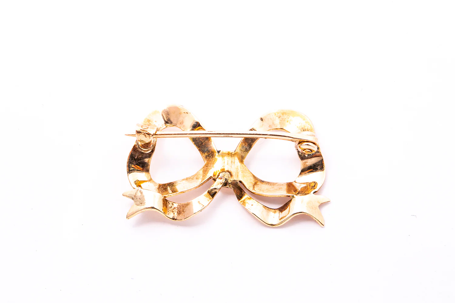 Antique Ribbon Flowing Wavy Gift Bow Lapel Pin Solid 10K 417 Rose Gold Brooch - Image 2