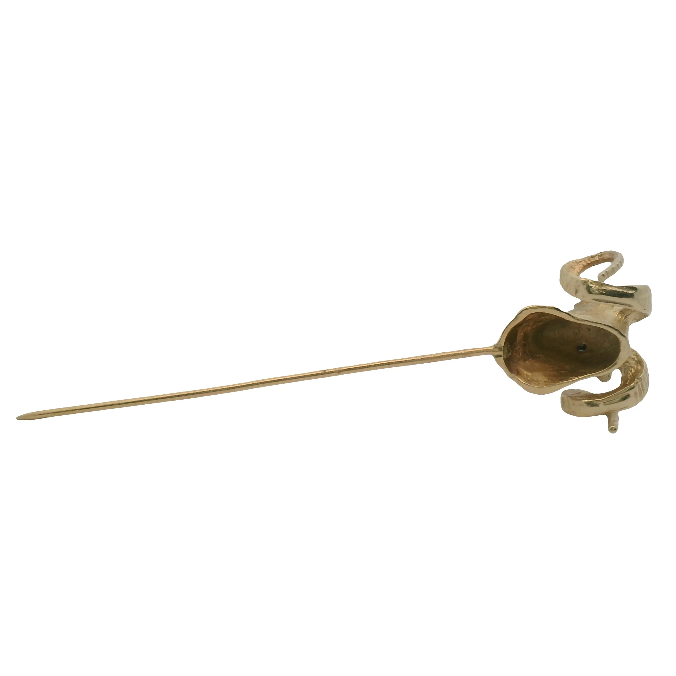 Antique Solid 14kt Yellow Gold Ram's Head Figural Stick Lapel Pin With Sapphire Eyes - Image 4