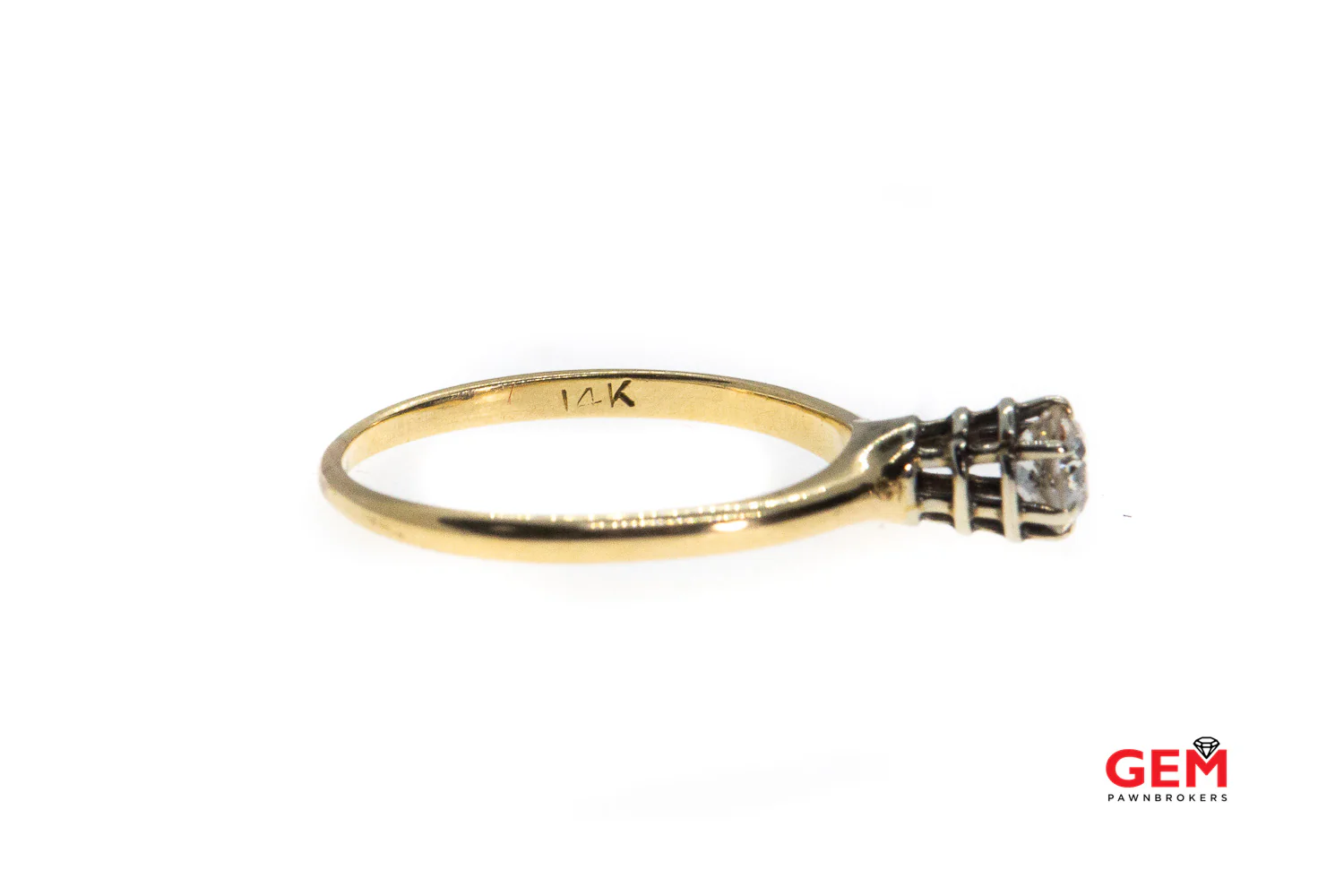Antique Solitaire Raised Diamond Basket 14K 585 Yellow & White Gold Ring Size 7 - Image 3
