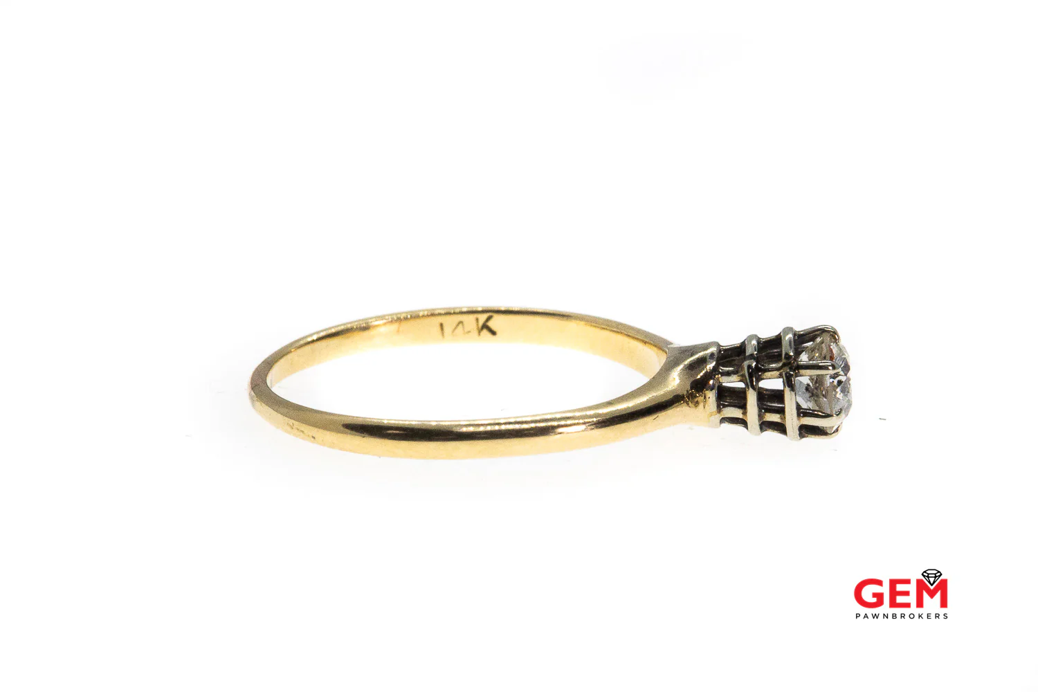 Antique Solitaire Raised Diamond Basket 14K 585 Yellow & White Gold Ring Size 7 - Image 4