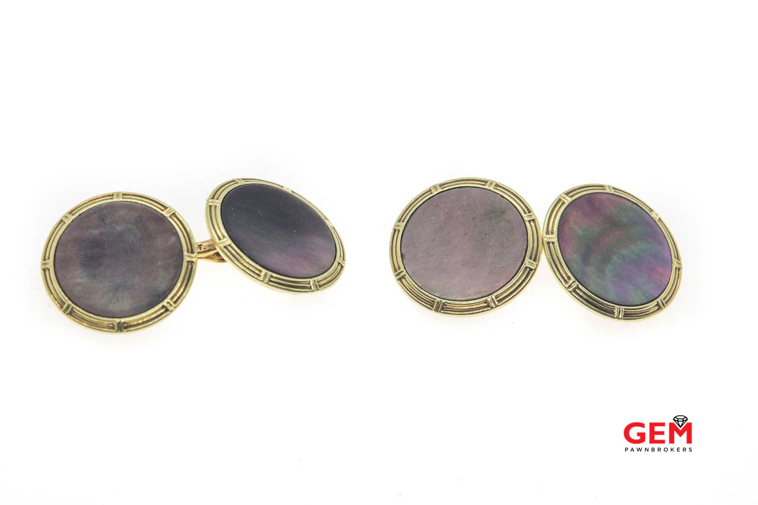 Antique Tahitian Pearl Button 14k 585 Yellow Gold Tuxedo French Cuff Dress Cufflinks - Image 3