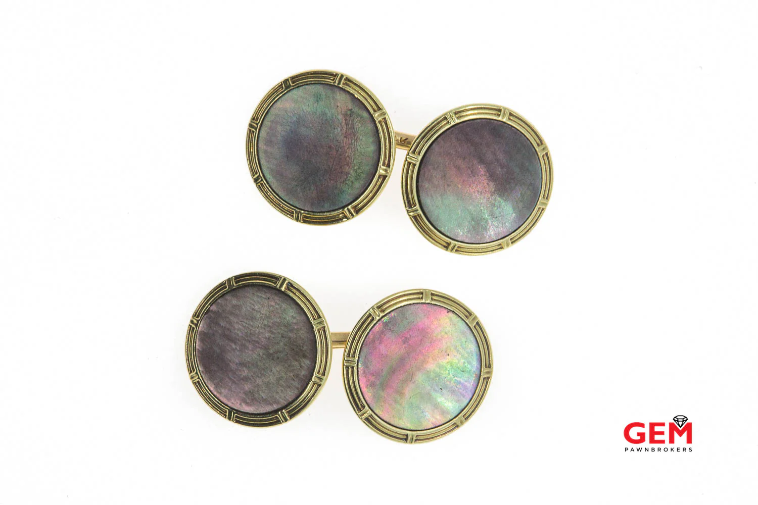 Antique Tahitian Pearl Button 14k 585 Yellow Gold Tuxedo French Cuff Dress Cufflinks - Image 5