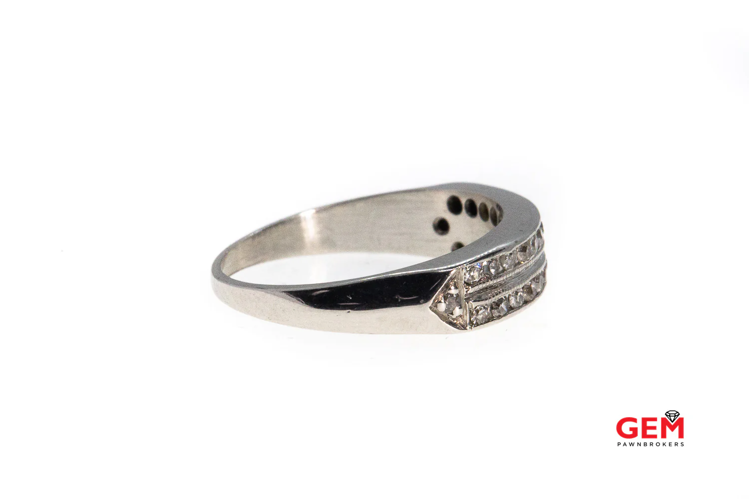 Antique Two Row Semi Milgrain Diamond Band 950 Platinum Handmade Ring Size 5 3/4 - Image 3