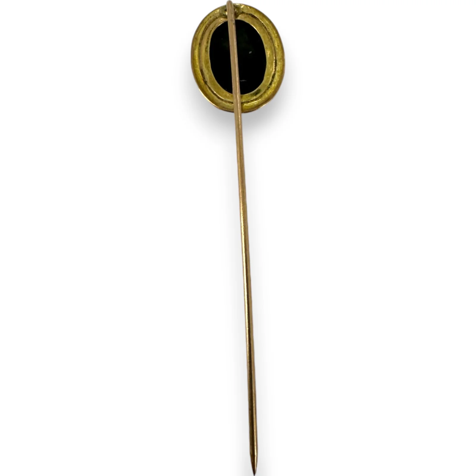 Antique Victorian 10kt Yellow Gold Black and White Onyx Cameo Stick Lapel Pin - Image 2