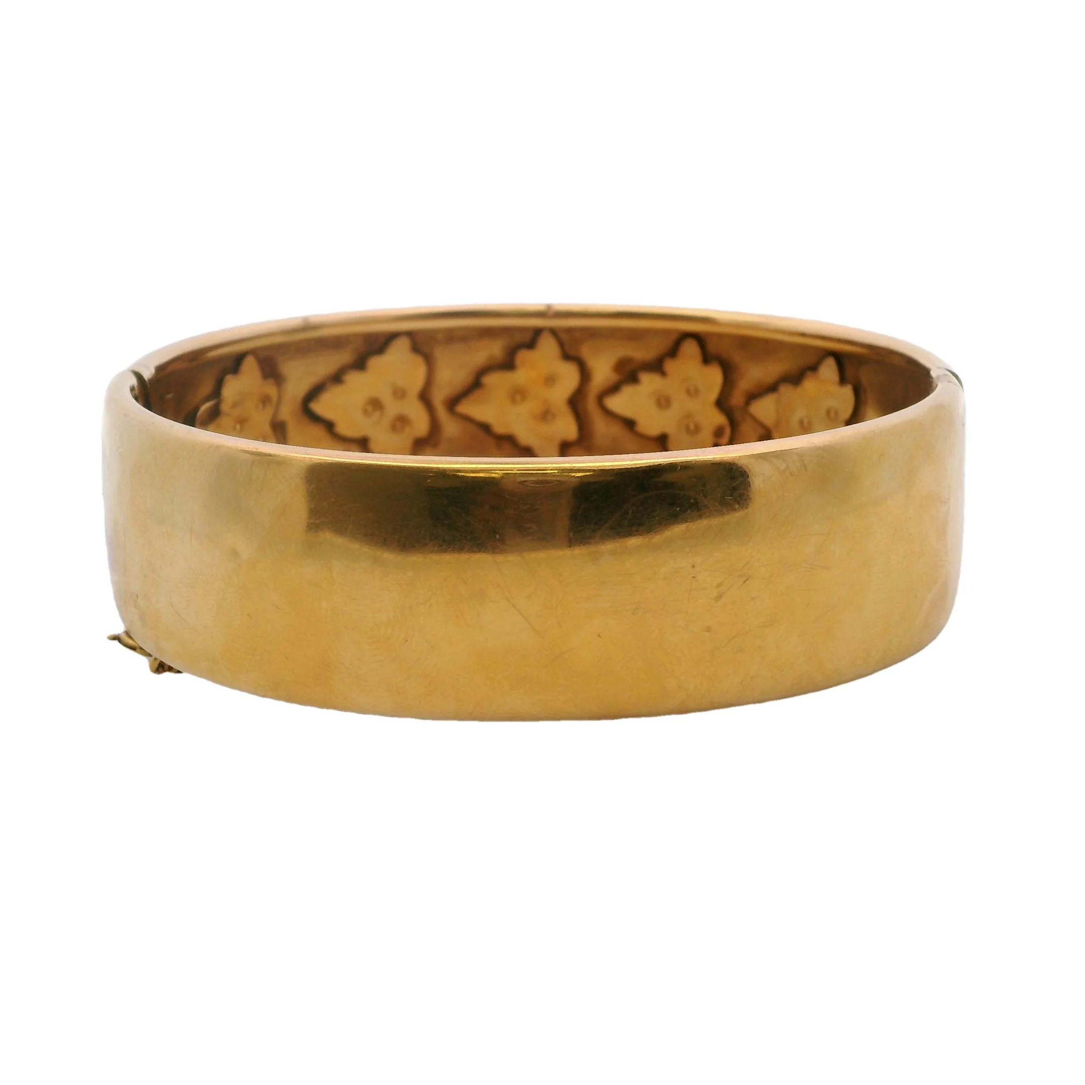 Antique Victorian Solid 18kt Yellow Gold and Freshwater Seed Pearl Hinged Bangle Bracelet - Image 5