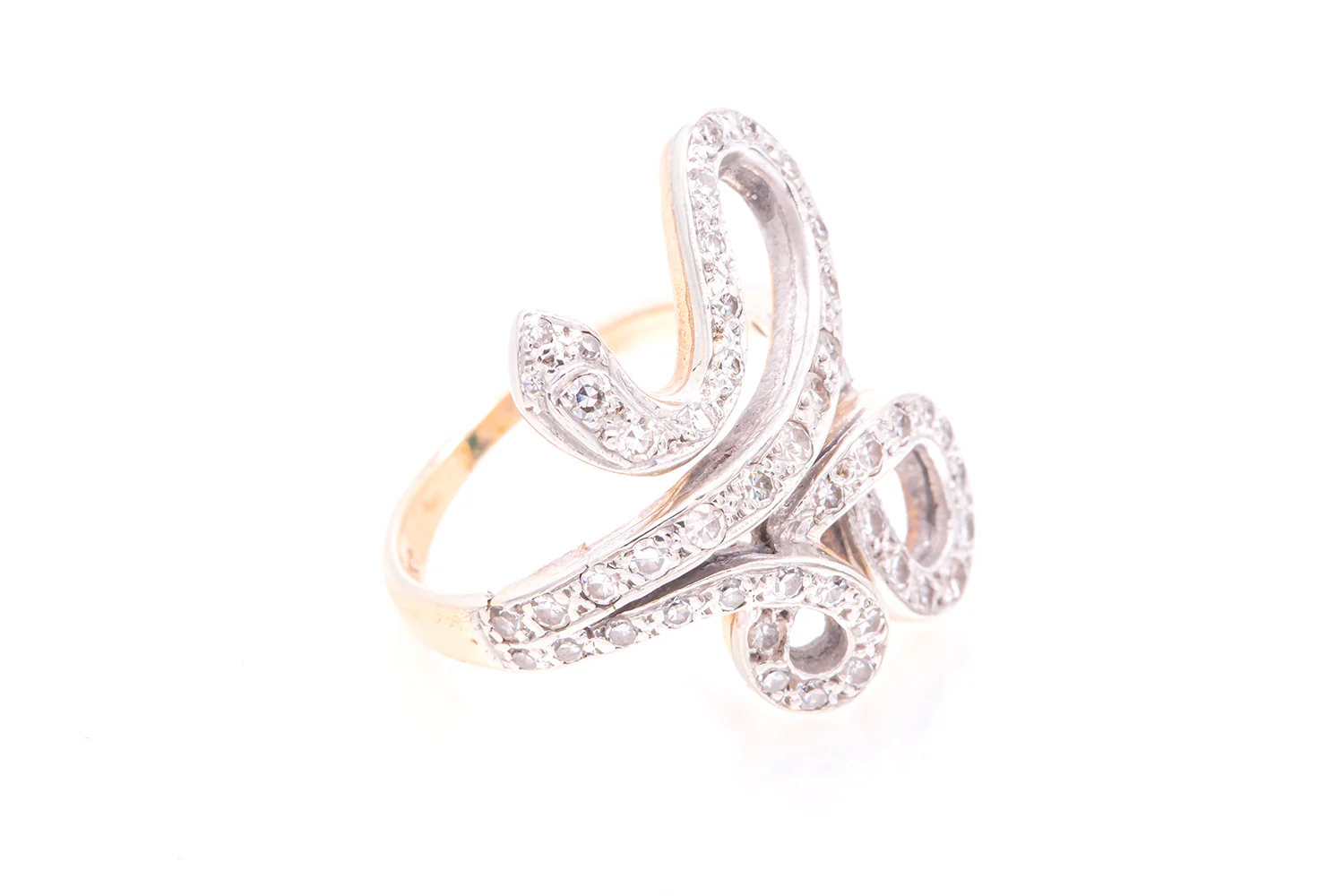 Antique Victorian White & Yellow Diamond Cluster Snake Ring Size 5 - Image 3