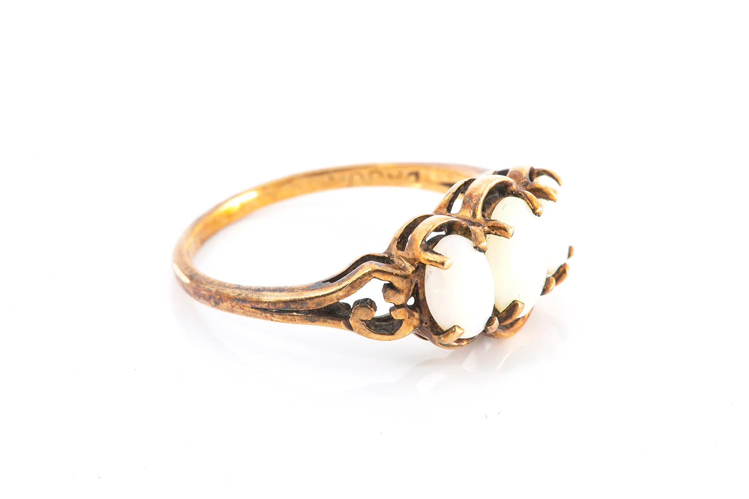 Art Nouveau 14k 585 Dason Opal Three Stone Band Ring Size 6 - Image 2