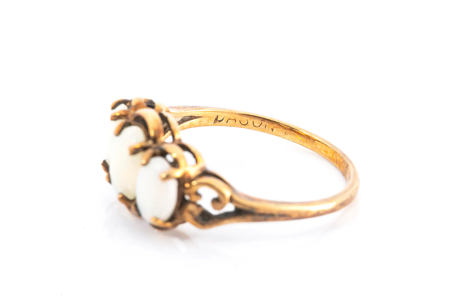 Art Nouveau 14k 585 Dason Opal Three Stone Band Ring Size 6 - Image 5