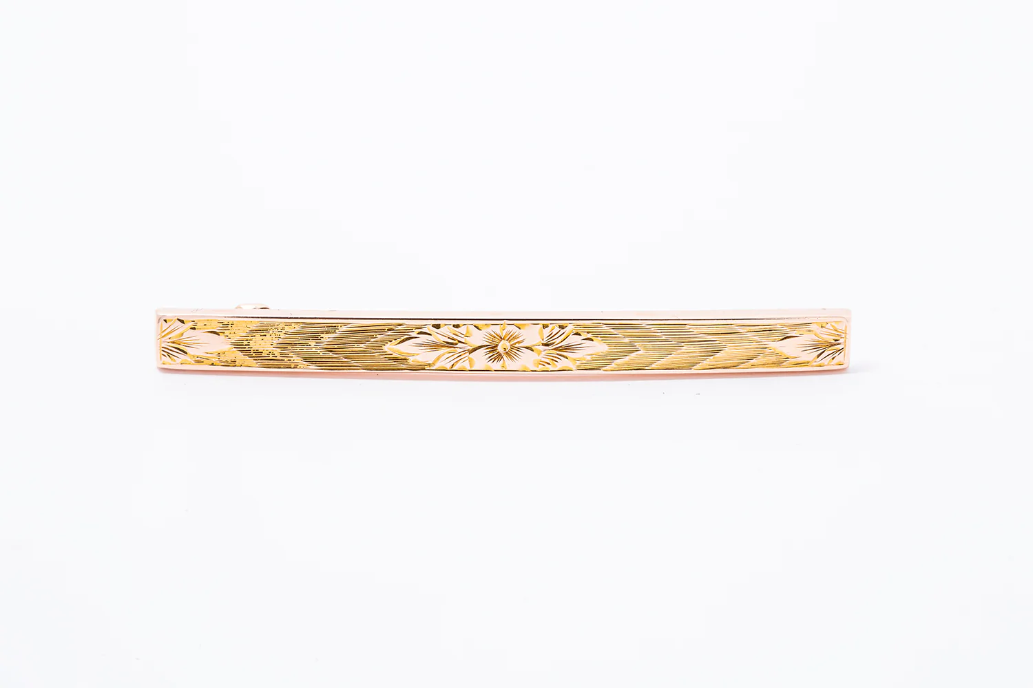 Art Nouveau Flower Motif Carved Estate Bar Lapel Pin 10K 417 Yellow & Rose Gold Brooch