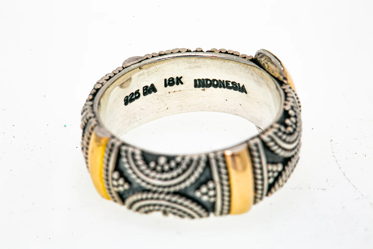 BA Suarti Indonesian 925 Sterling Silver & 18K 750 Yellow Gold Rope Band Size 8 - Image 5