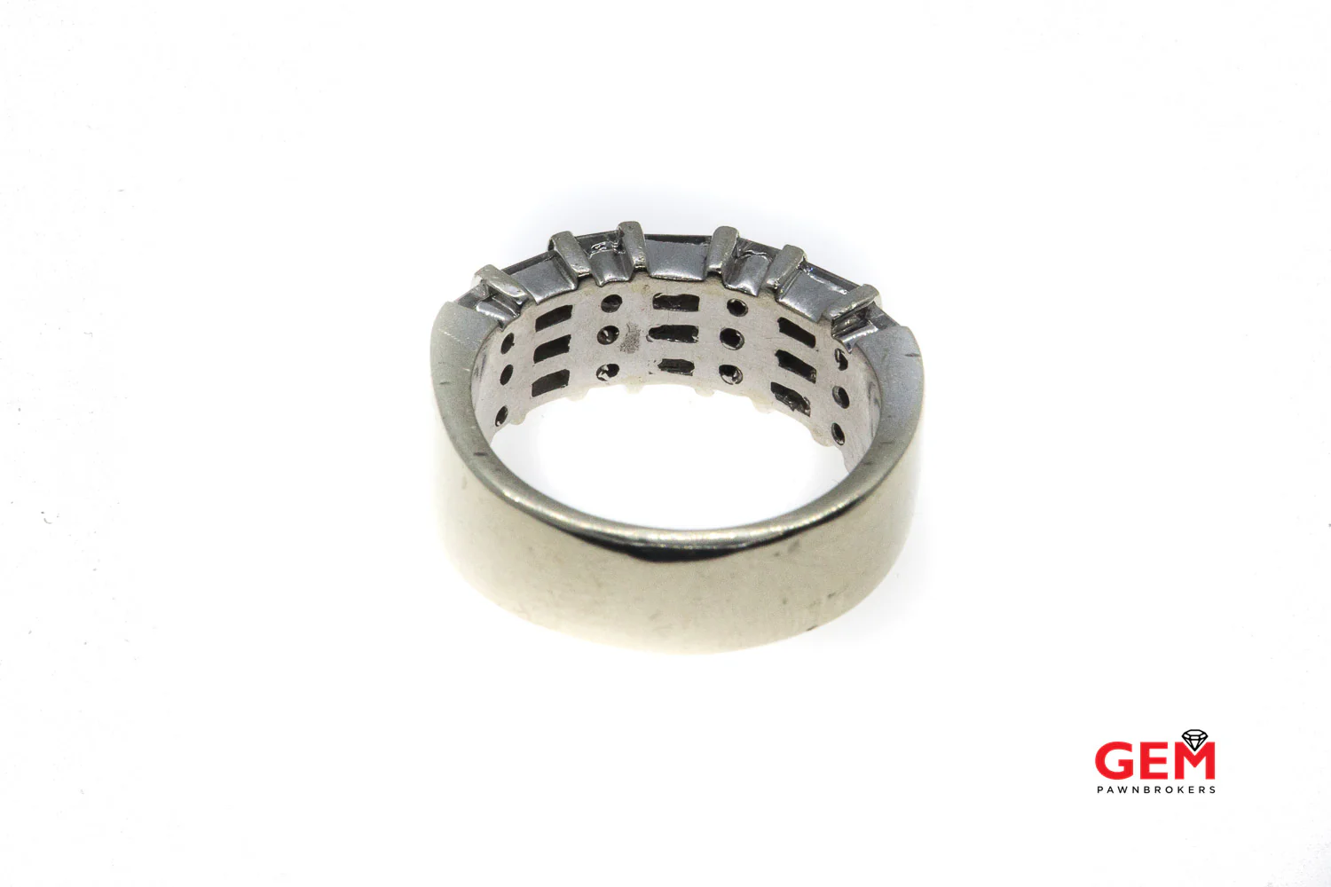 Baguette & Princess 14K 585 White Gold Tension Set Diamond Cluster Ring Size 8 3/4 - Image 2