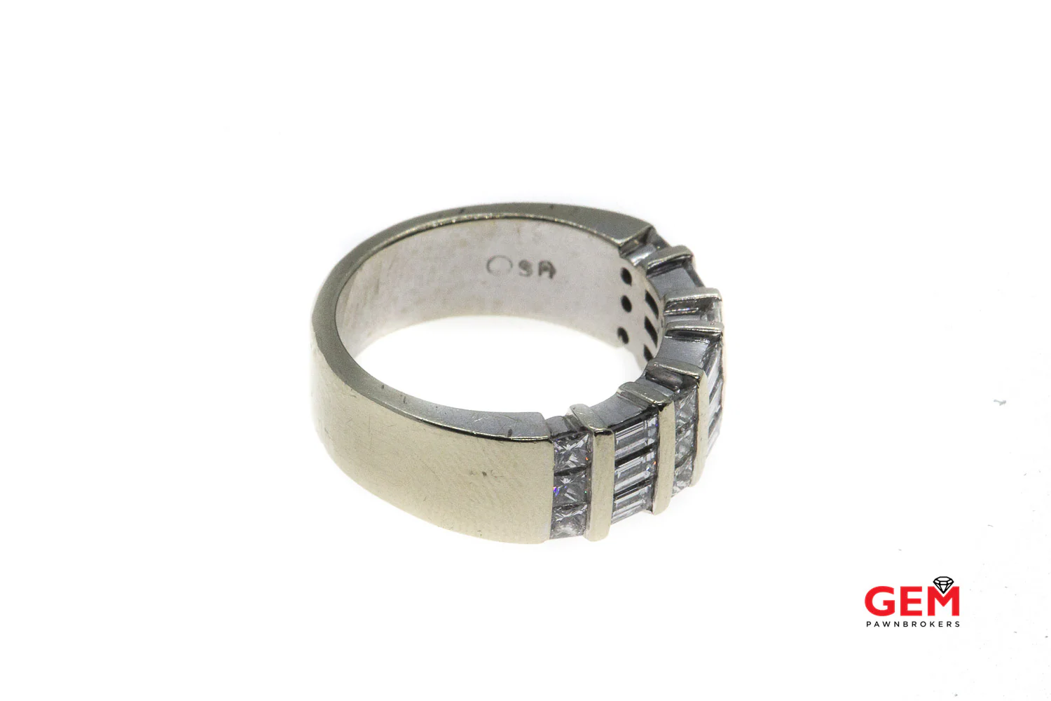 Baguette & Princess 14K 585 White Gold Tension Set Diamond Cluster Ring Size 8 3/4 - Image 4