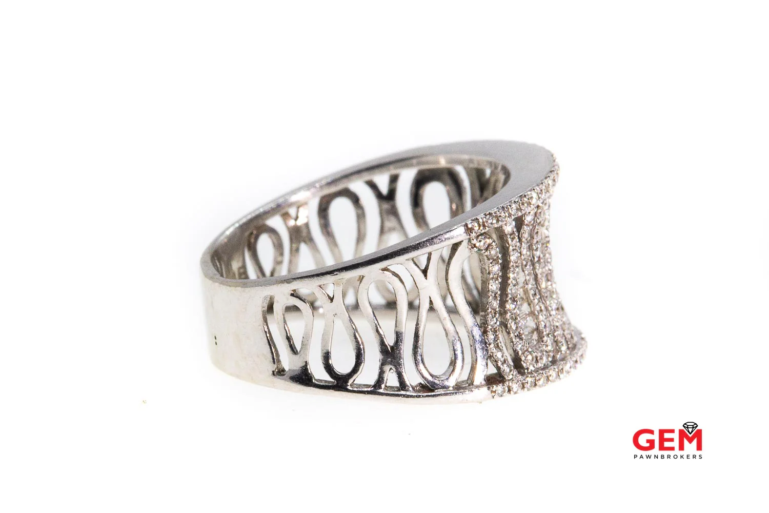 Baguette & Round Diamond Cluster Concave Zig Zag Cocktail 14K 585 White Gold Ring Size 8 1/2 - Image 4