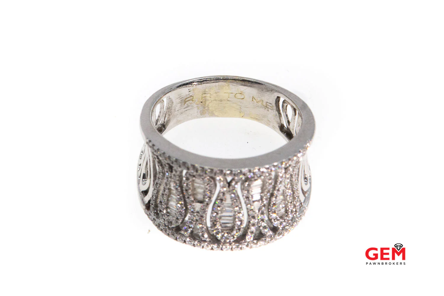 Baguette & Round Diamond Cluster Concave Zig Zag Cocktail 14K 585 White Gold Ring Size 8 1/2 - Image 5