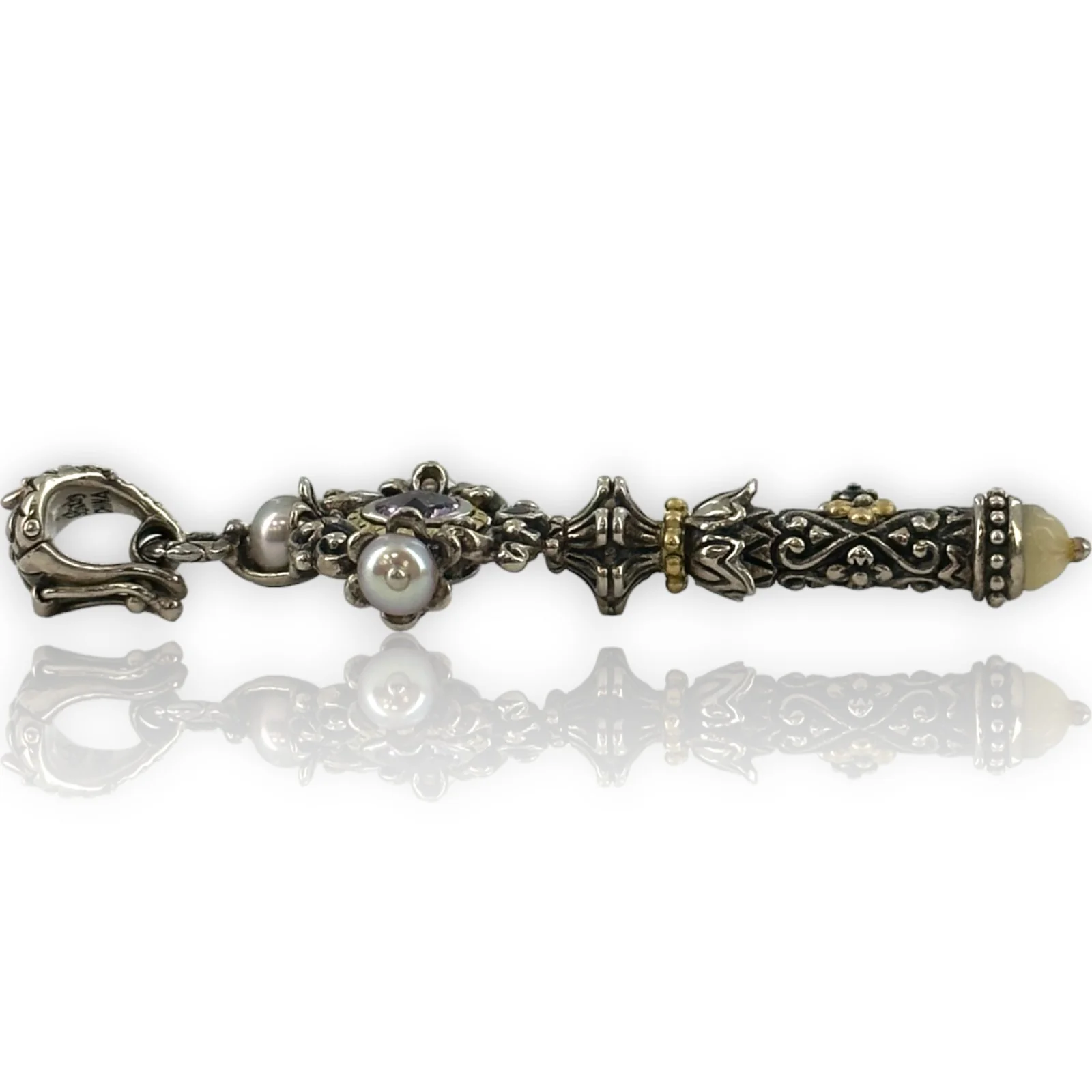 Barbara Bixby 925 Sterling Silver and 18kt Yellow Gold Key Enhancer Pendant with Amethyst, Iolite, and Pearls - Image 3