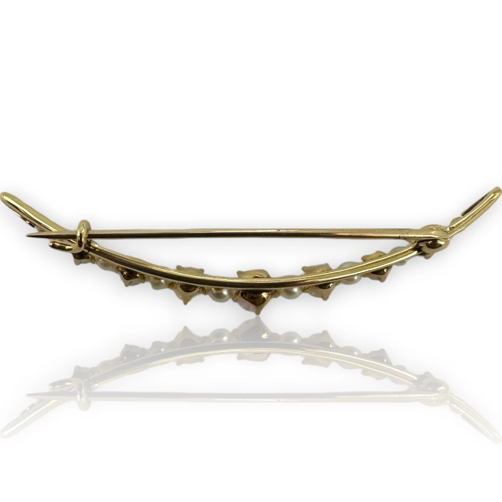 Bates & Klinke Signed 1900-1910s Opal and Pearl Crescent Moon Brooch Pin with Original Pinback - Image 3