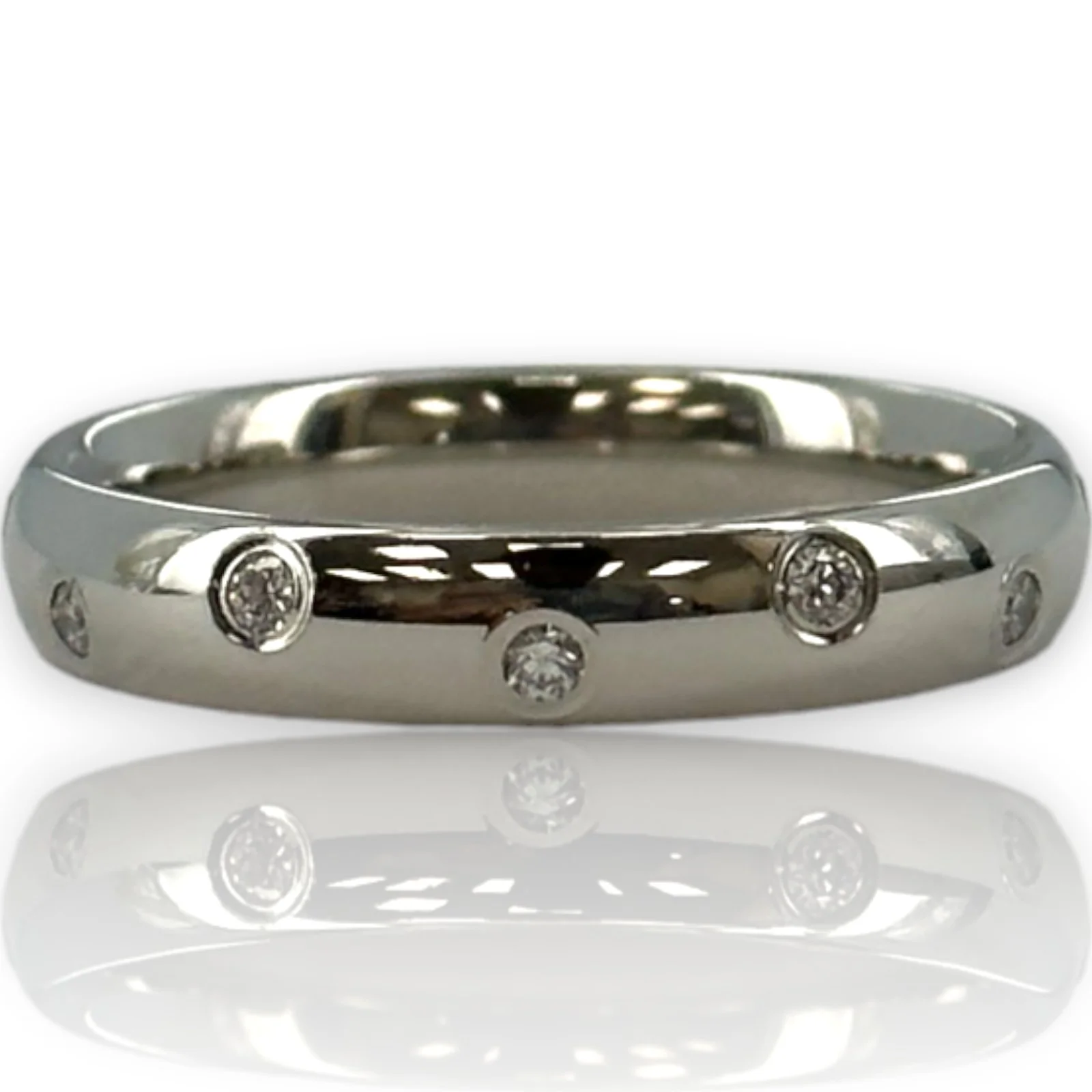 Benchmark Signed Solid Platinum Eternity Burnished Diamond 4mm Band Stackable Ring Size 8