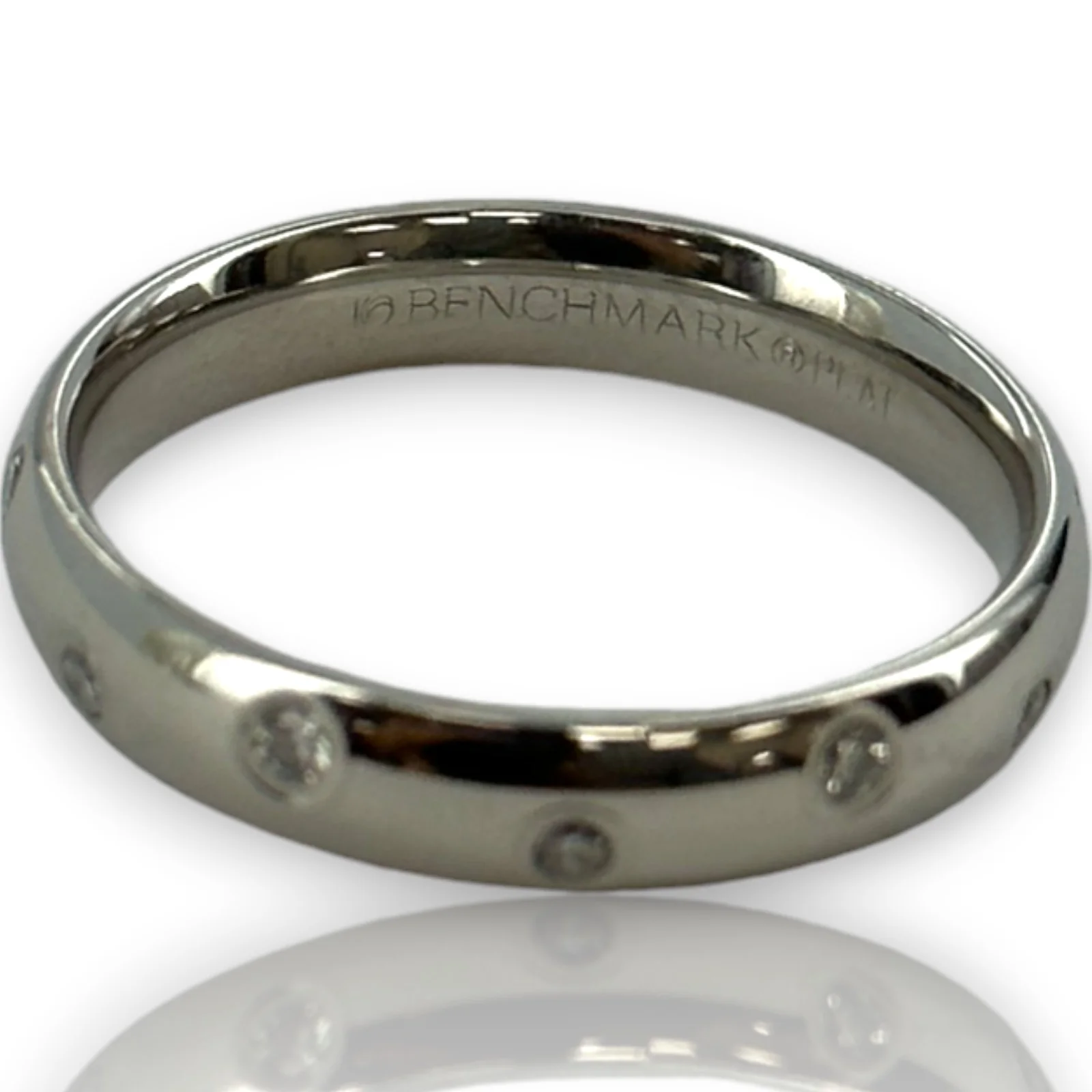 Benchmark Signed Solid Platinum Eternity Burnished Diamond 4mm Band Stackable Ring Size 8 - Image 4