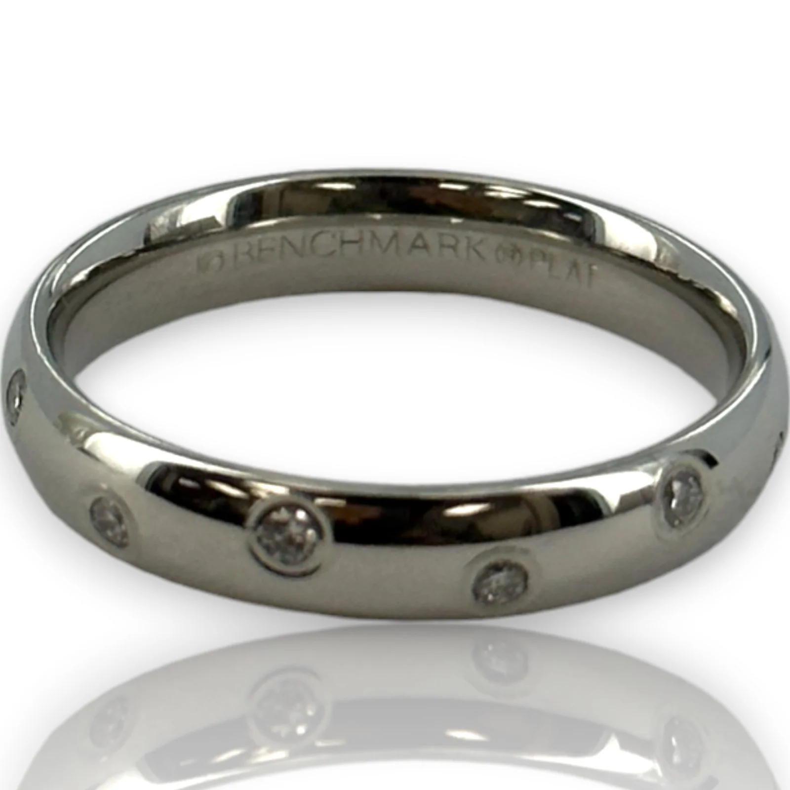Benchmark Signed Solid Platinum Eternity Burnished Diamond 4mm Band Stackable Ring Size 8 - Image 5
