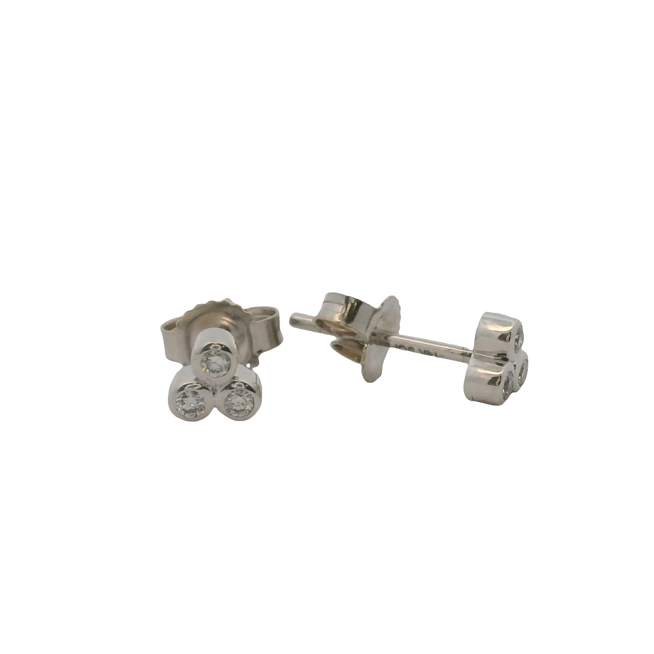 Beny Sofer Solid 14k 585 White Gold Bezel 3 Diamond Cluster Stud Earrings - Image 3