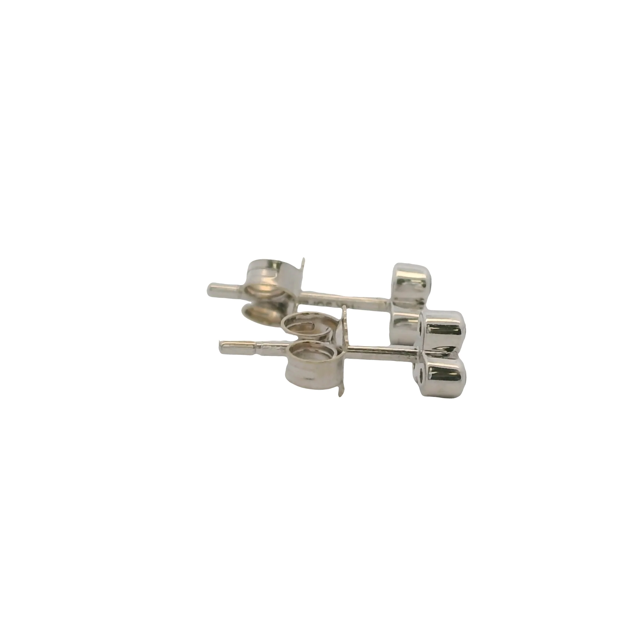 Beny Sofer Solid 14k 585 White Gold Bezel 3 Diamond Cluster Stud Earrings - Image 4