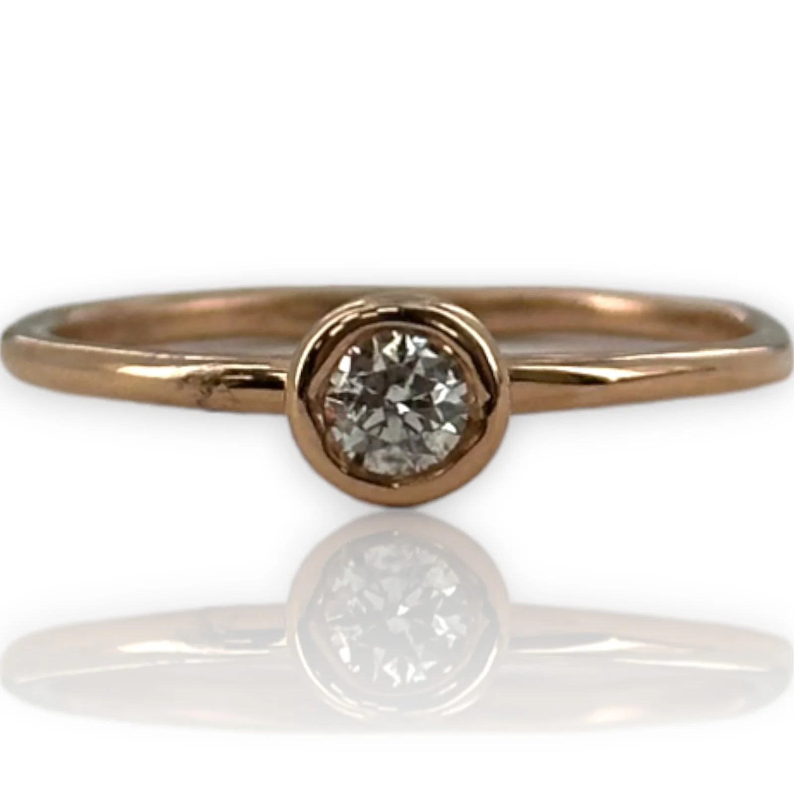 Bezel-Set Diamond Solitaire Wedding Engagement Ring 14kt Rose Gold stackable