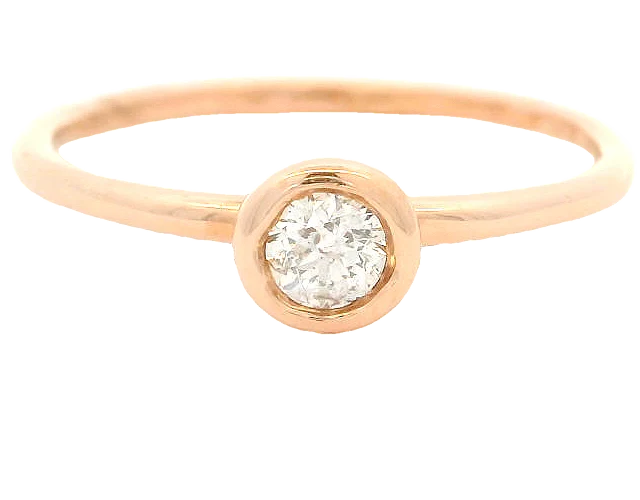 Bezel-Set Diamond Solitaire Wedding Engagement Ring 14kt Rose Gold stackable - Image 9
