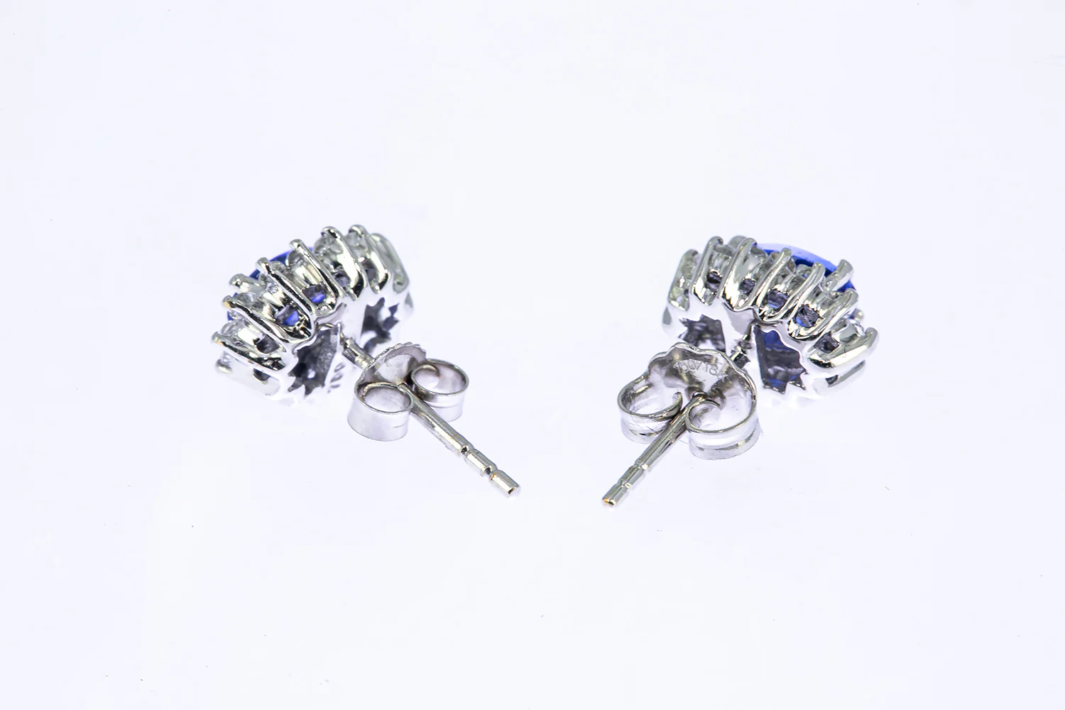 BJB Natural Iolite & Cubic Zirconia Halo Accent Studs 18K 750 White Gold Pair Earrings - Image 5