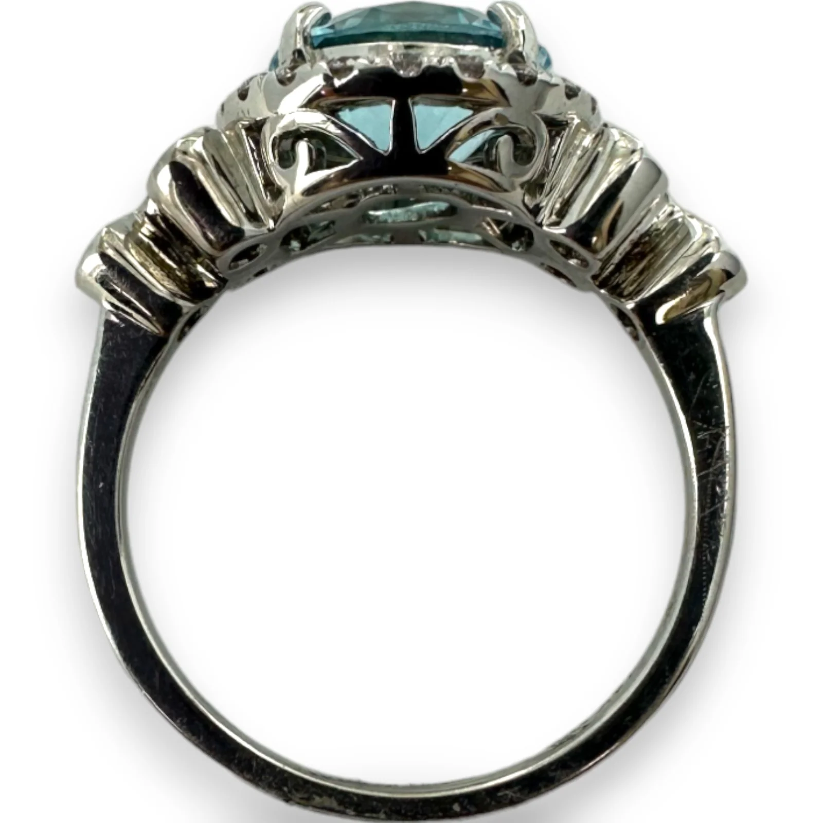 Blue Topaz Solitaire Ring with Diamond Halo and Accents Size 7 Solid 14kt White Gold - Image 7