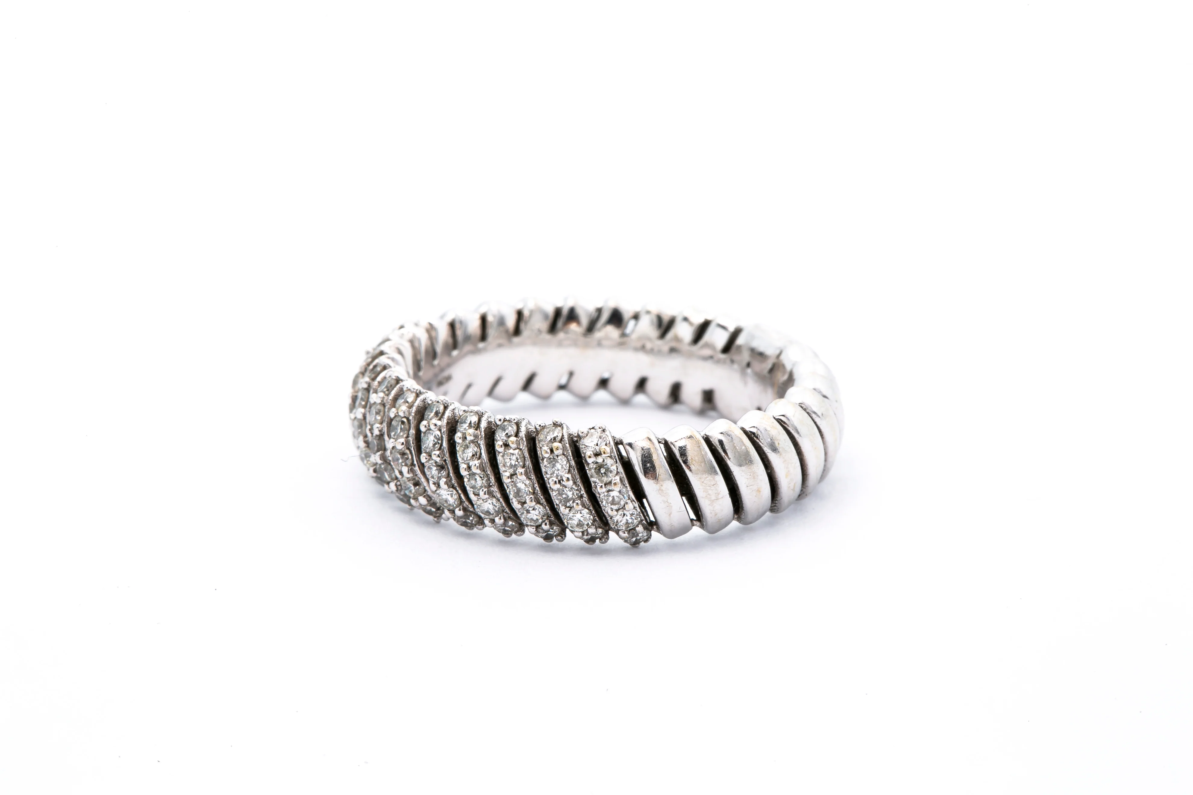 Braided Twisted Pave 14k 585 White Gold Diamond Cluster Cocktail Band Ring Size 6 - Image 2
