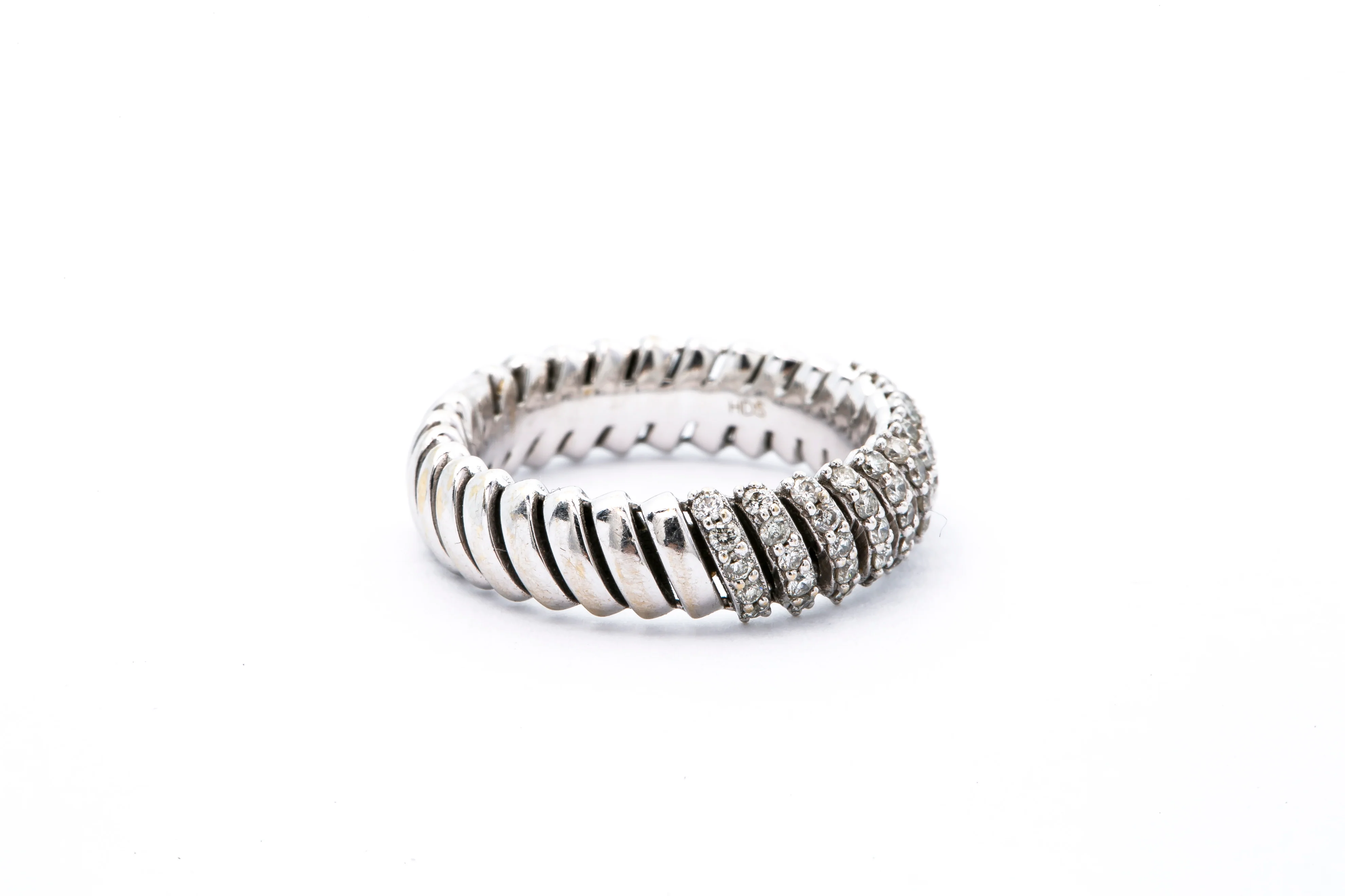 Braided Twisted Pave 14k 585 White Gold Diamond Cluster Cocktail Band Ring Size 6 - Image 3