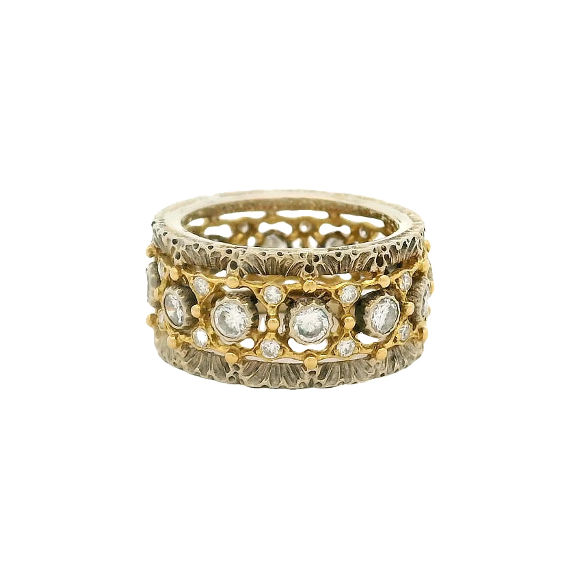 BUCCELLATI Retired 18kt 2-Tone Gold Rombi Eternelle Diamond 9.5mm Wide Eternity Band Ring Size 5 - Image 2