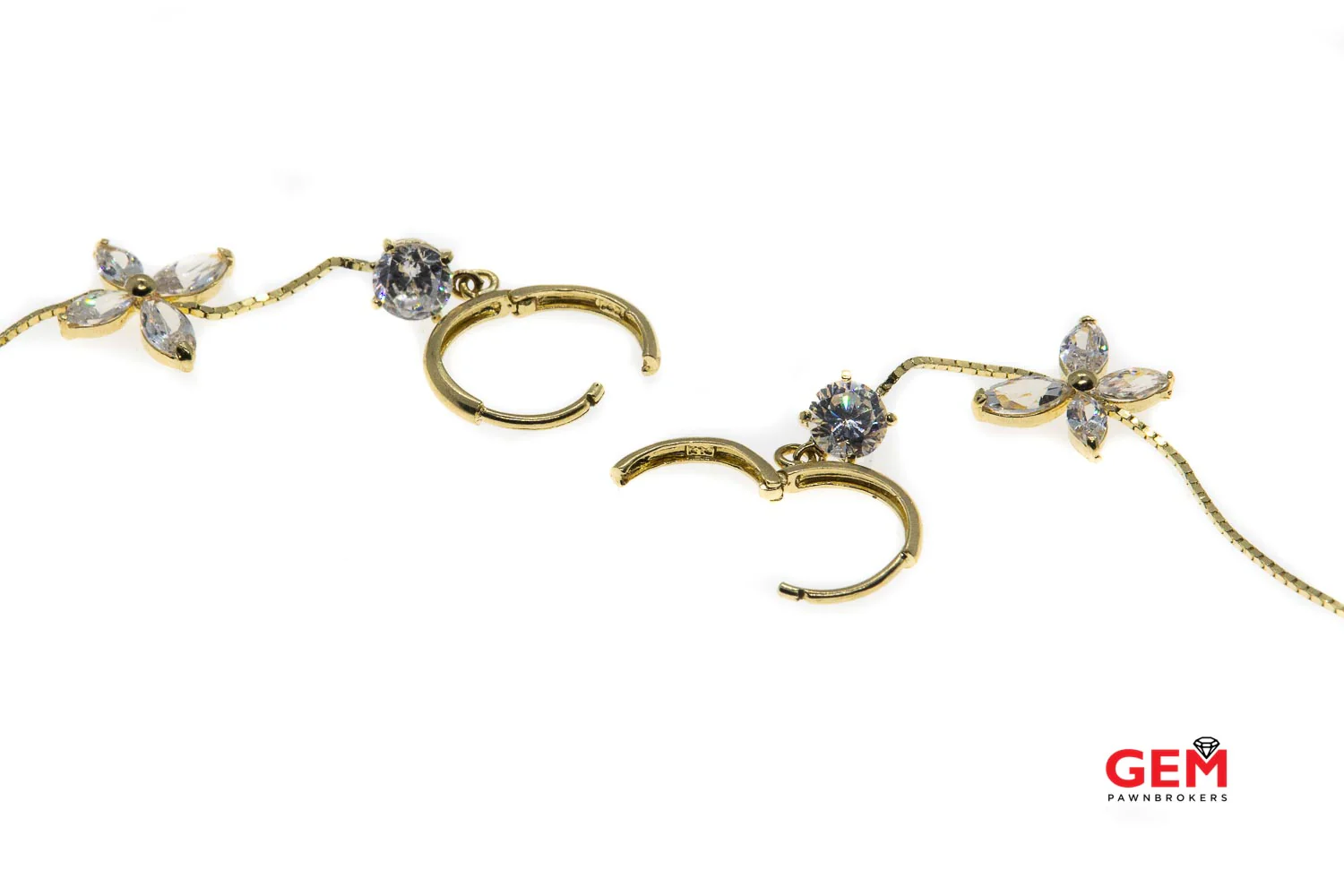 Butterfly Marquise Cubic Zirconia Huggie & Drop 14K 585 Yellow Gold Dangle CZ Earrings - Image 3