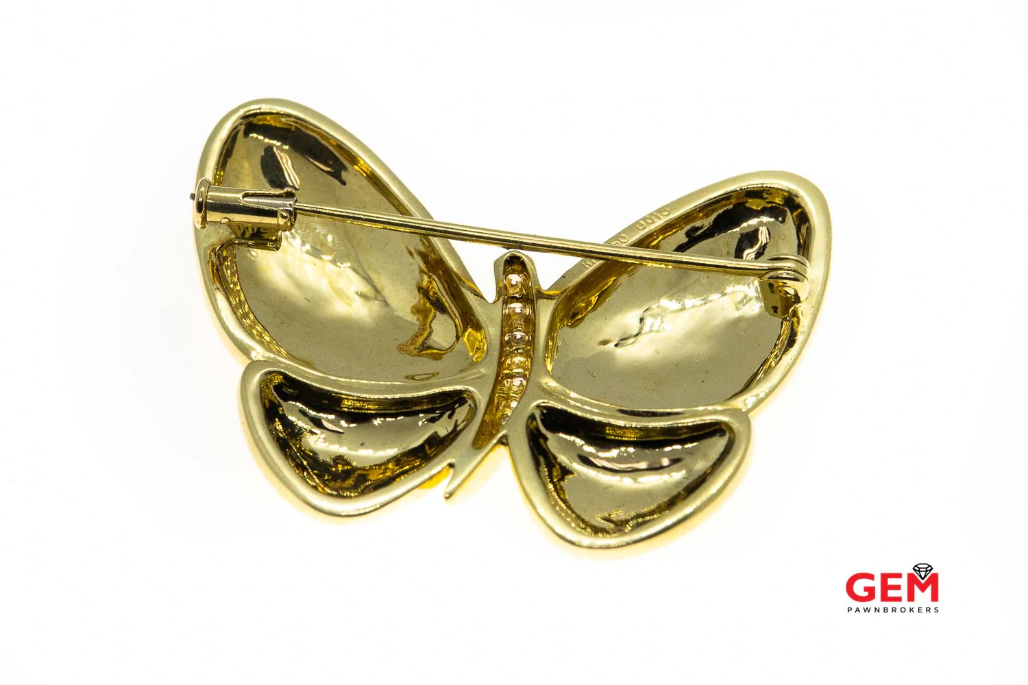 Butterfly Wings Diamond Accent Brooch Solid 18K 750 Yellow Gold Designer Lapel Pin Brooch - Image 3