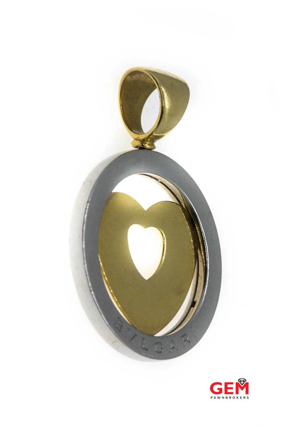 Bvlgari Bulgari Heart Circle Charm Stainless Steel & 18K 750 Yellow Gold Pendant - Image 3