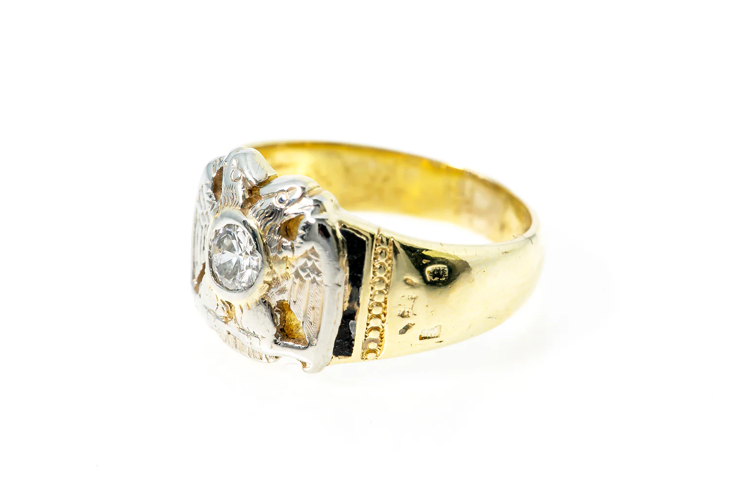 Byzantine 14k 585 Yellow White Gold Eagle Diamond Ring Size 3 - Image 3