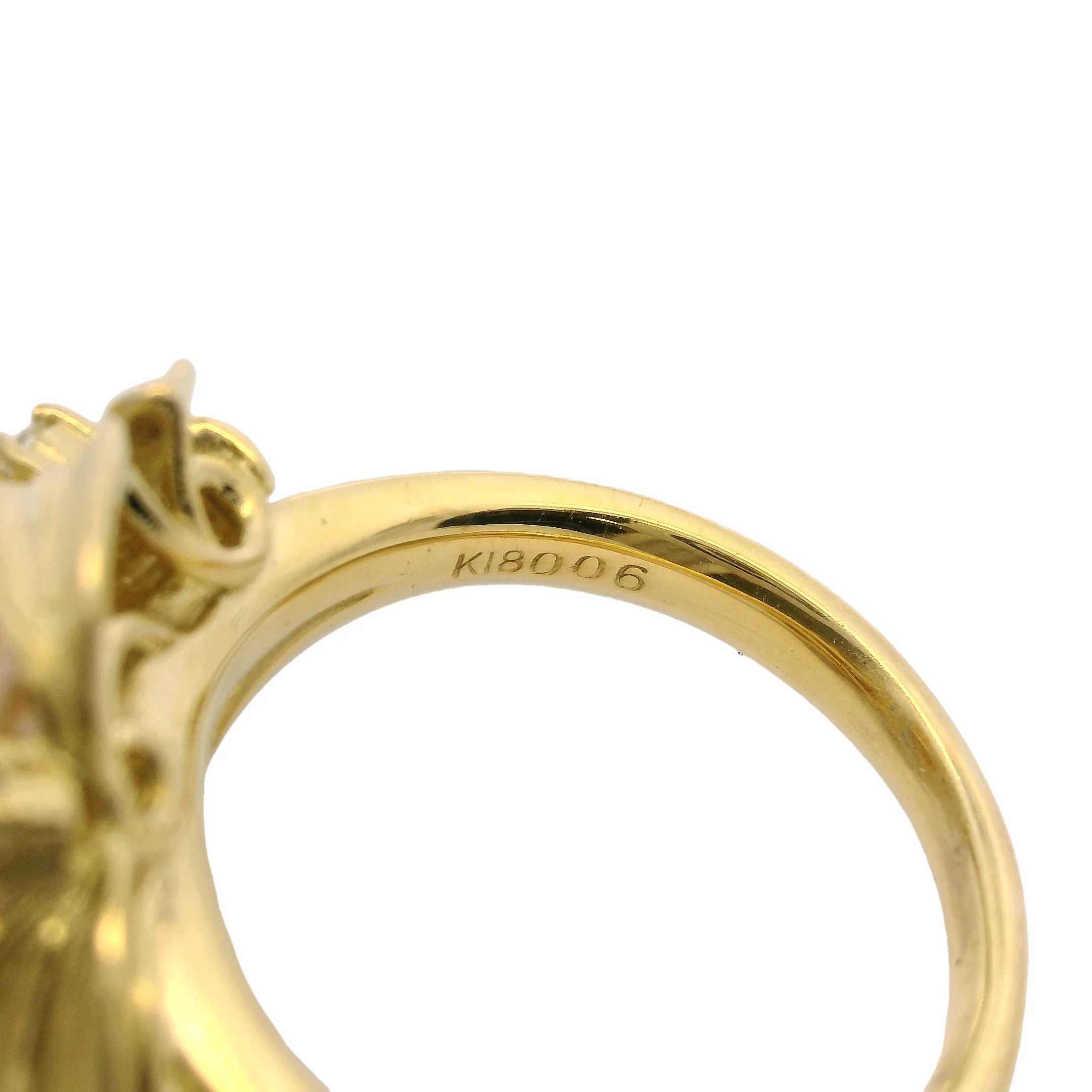 c1960-80s 18kt Yellow Gold 11.6mm South Sea Golden Pearl and Diamonds Leaf Motif Cocktail Ring Size 6 - Image 6